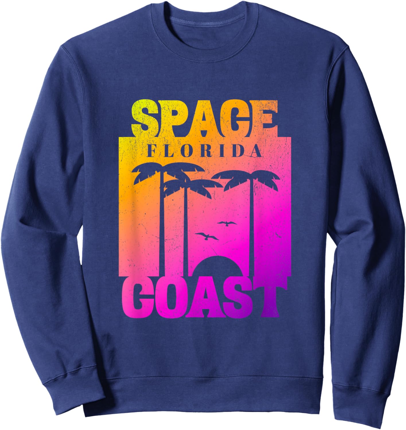 Space Coast Beach Florida, Cool Retro 80s Simple Graphic Women Sweatshirt - Sweatshirt | Navy
