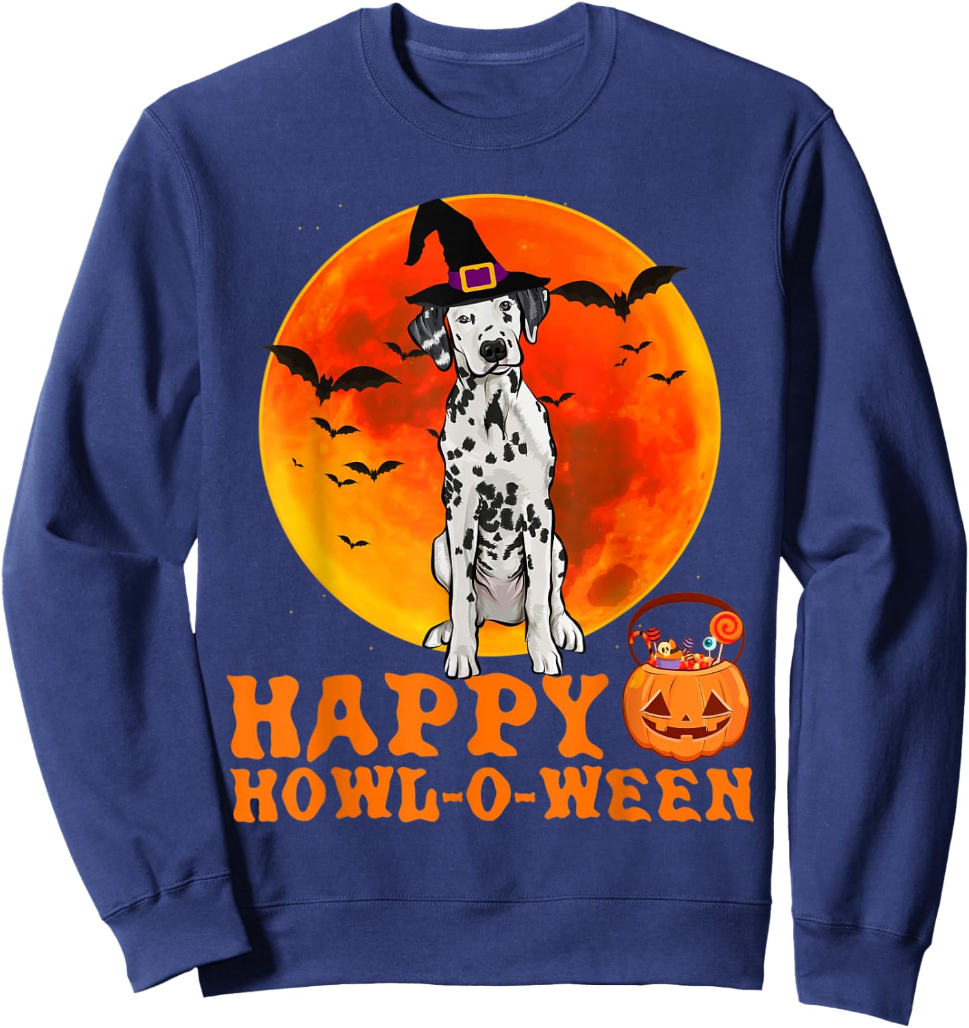 Funny Dalmatian Dog Halloween Happy Howl-o-ween Women Sweatshirt - Sweatshirt | Navy