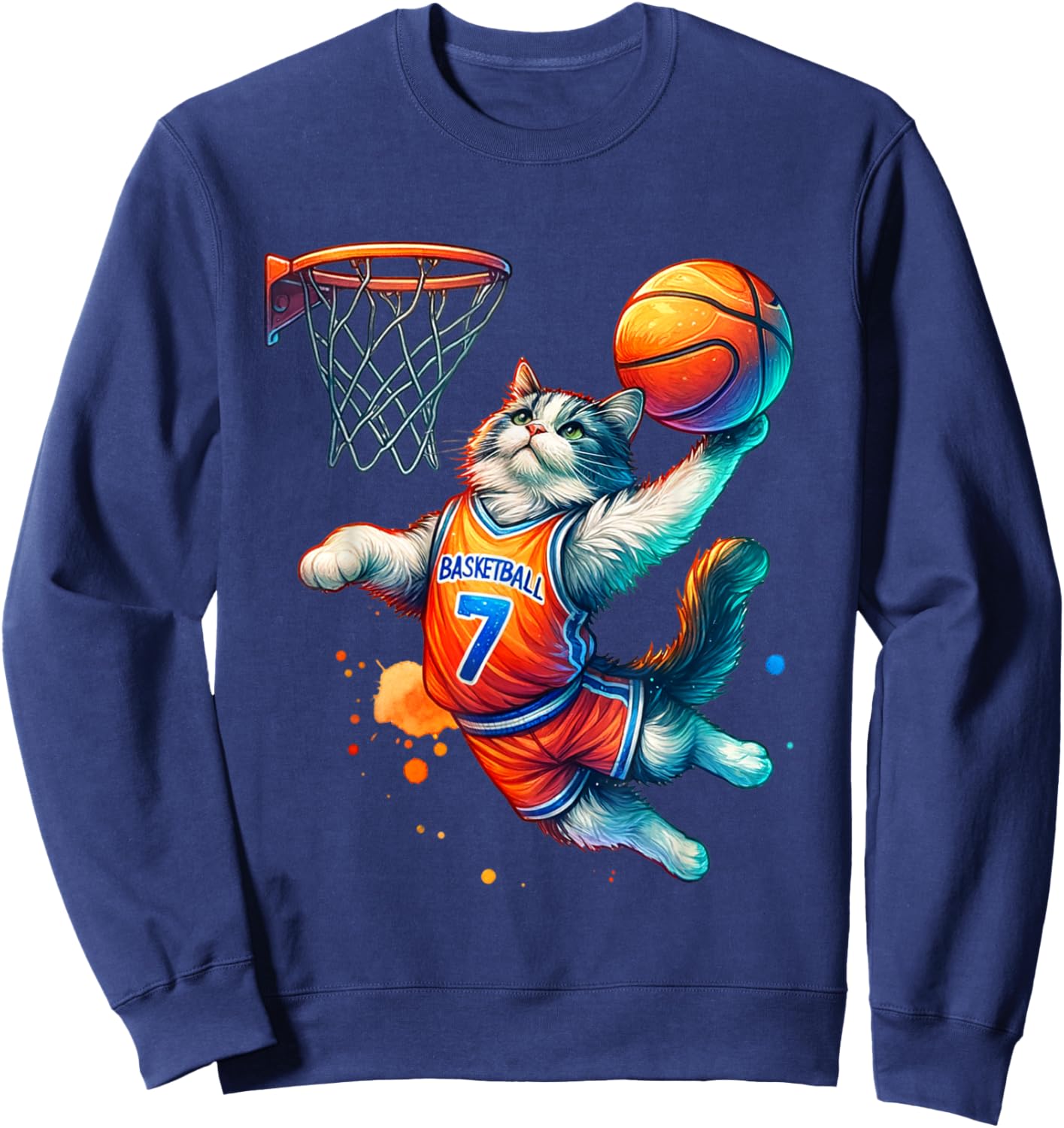 Cat Basketball Youth Player Hoop Slam Design Cat lovers Sweatshirt - Sweatshirt | Navy