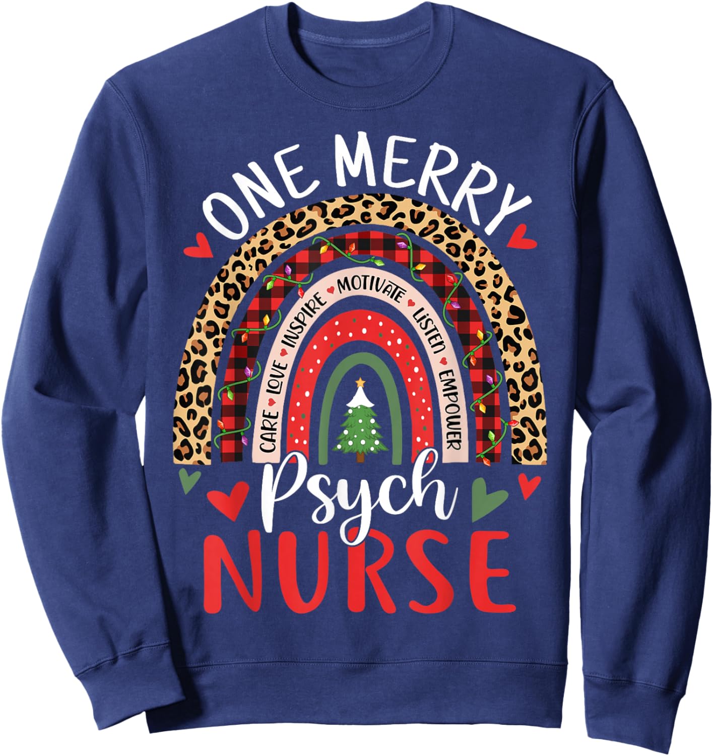 Psych Nurse Funny Rainbow Christmas Mental Health Nurse Sweatshirt - Sweatshirt | Navy
