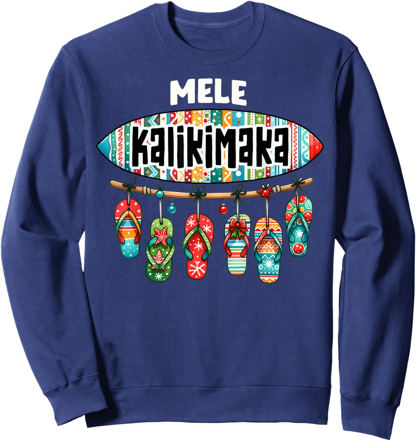 Funny Hawaiian Christmas Mele Kalikimaka Surf Board Sweatshirt - Sweatshirt | Navy