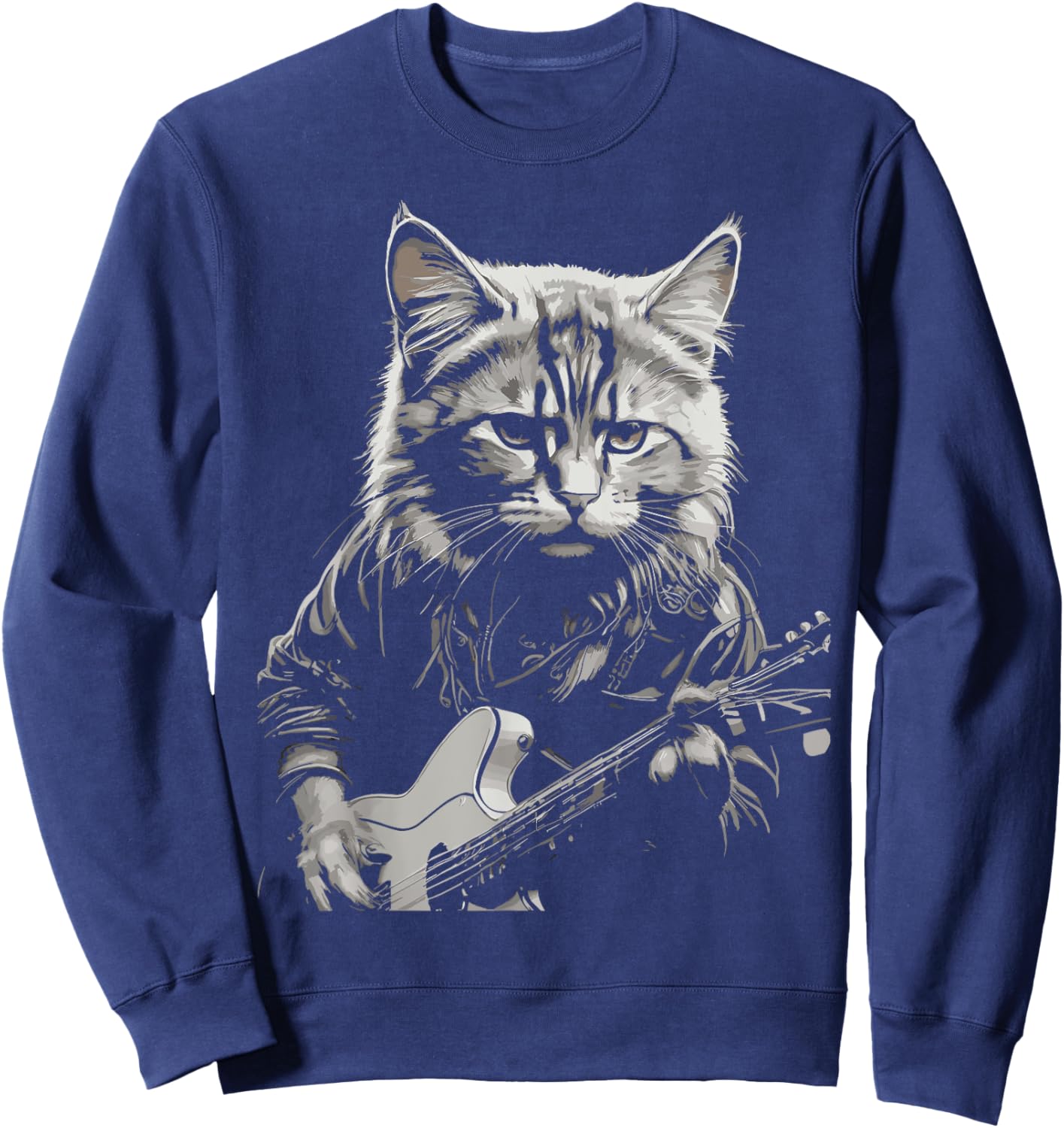 Cute Kitten Music Lover Kitty Funny Rock Cat Playing Guitar Sweatshirt - Sweatshirt | Navy