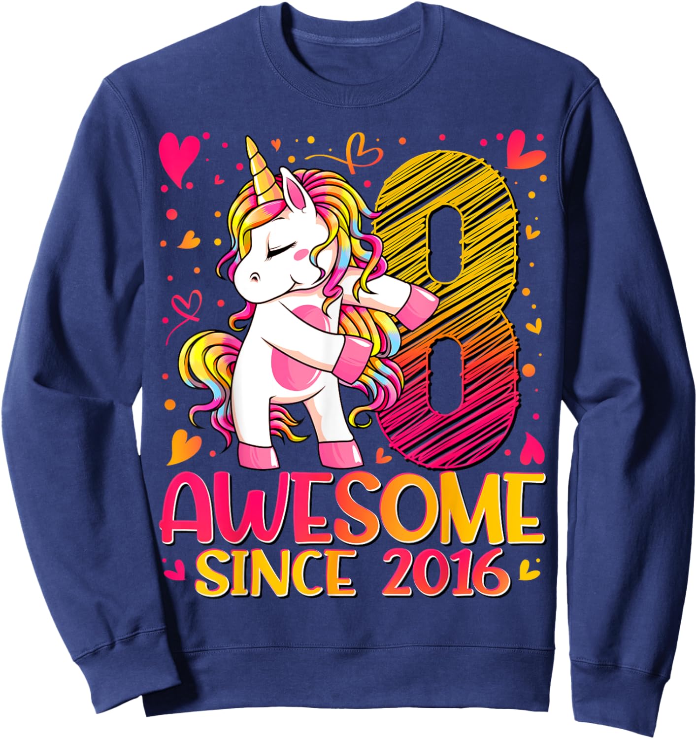 8 Years Old Flossing Unicorn Gifts 8th Birthday Girl Party Sweatshirt - Sweatshirt | Navy