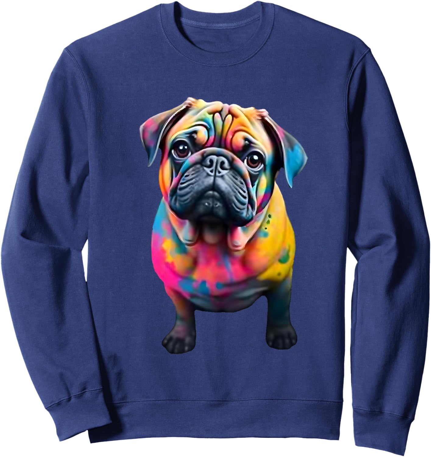 Colorful Pug Graffiti Watercolor Dog Pug Design Graphic Men Women Kids Sweatshirt - Sweatshirt | Navy