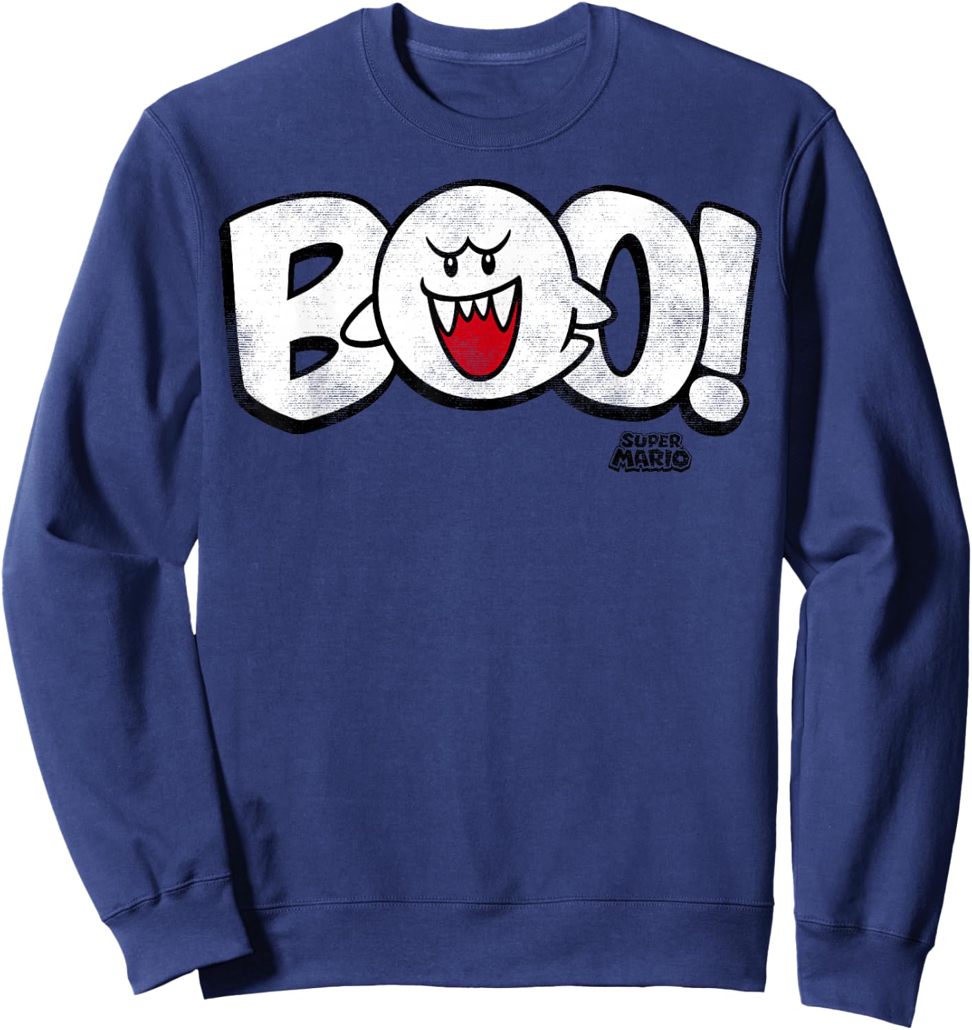 Super Mario Boo Large Text Logo Poster Sweatshirt - Sweatshirt | Navy