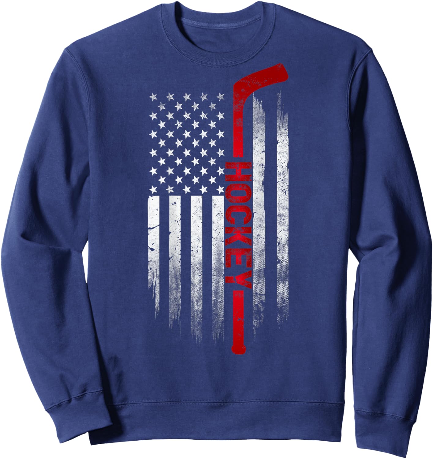 Hockey Stick USA Flag Sports Patriotic Ice Hockey Player Kids Men Sweatshirt - Sweatshirt | Navy