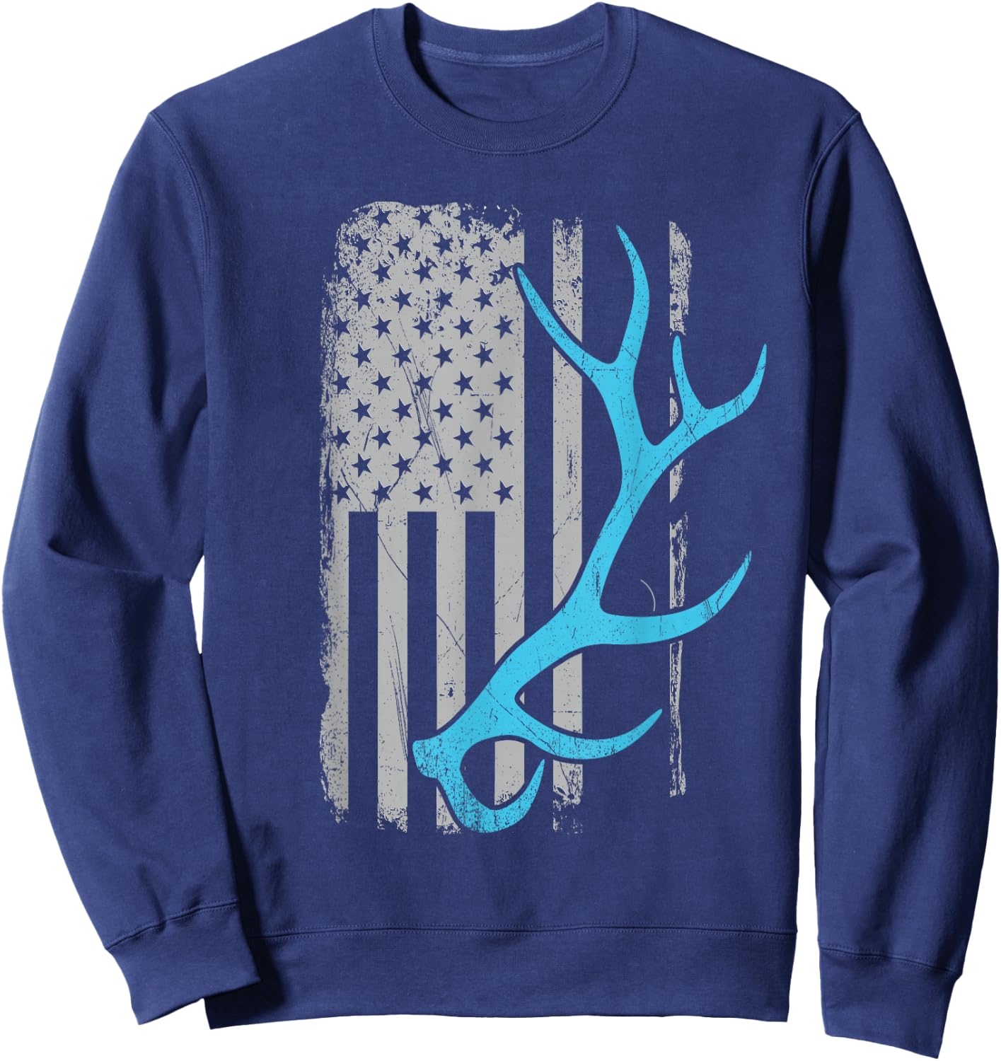 Elk Hunter - Vintage USA Flag Shed Antlers Men Sweatshirt - Sweatshirt | Navy