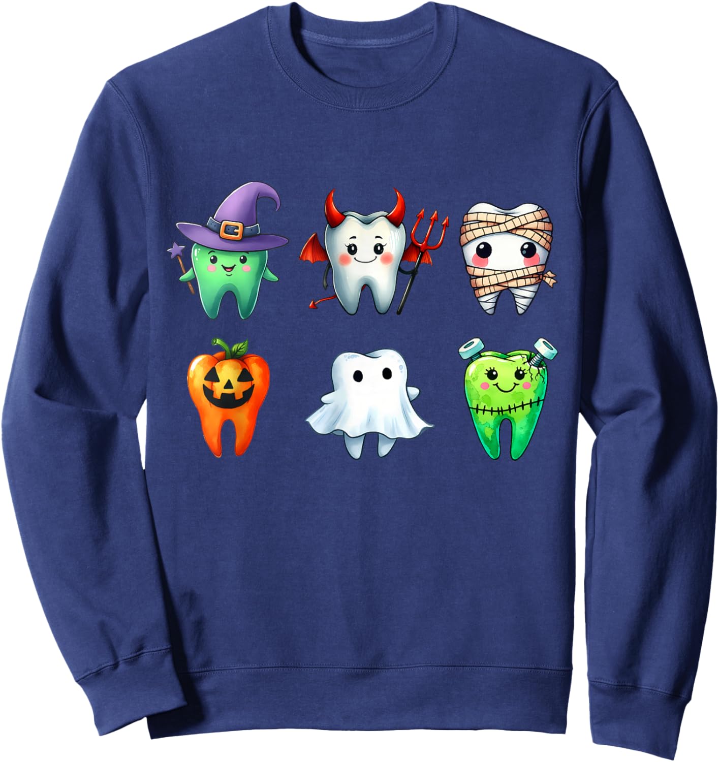 Teeth Ghost Pumpkin Witch Cute Dental Halloween Dentist Sweatshirt - Sweatshirt | Navy