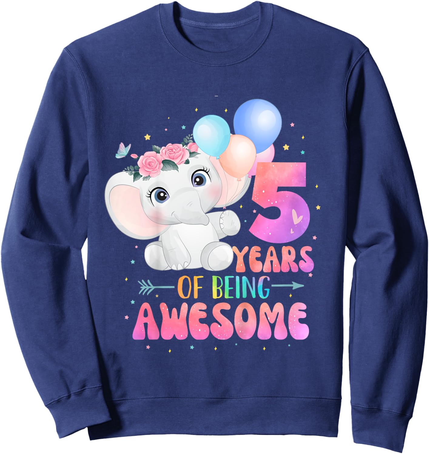 5 Years Of Being Awesome Cute Elephant 5th Birthday Girl Sweatshirt - Sweatshirt | Navy