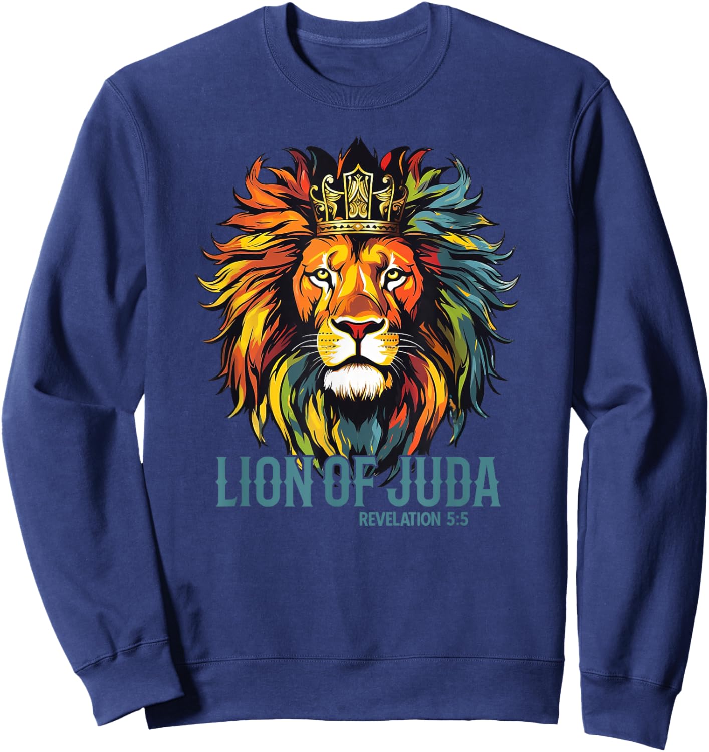 Jesus Lion Of Judah Crown Christians God Faith Sweatshirt - Sweatshirt | Navy