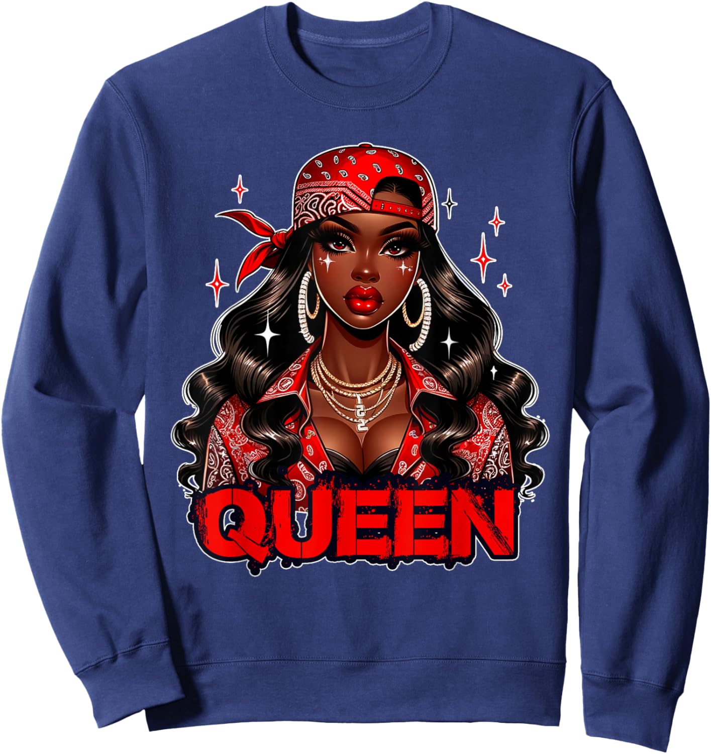 Black Queen Red Bandana Melanin Black Girl Magic Diva Women Sweatshirt - Sweatshirt | Navy