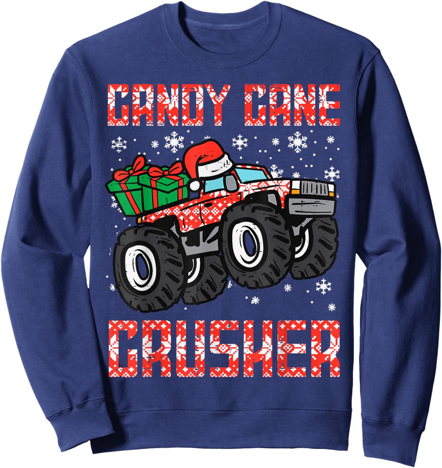 Candy Cane Crusher Construction Truck Holiday Christmas Sweatshirt - Sweatshirt | Navy