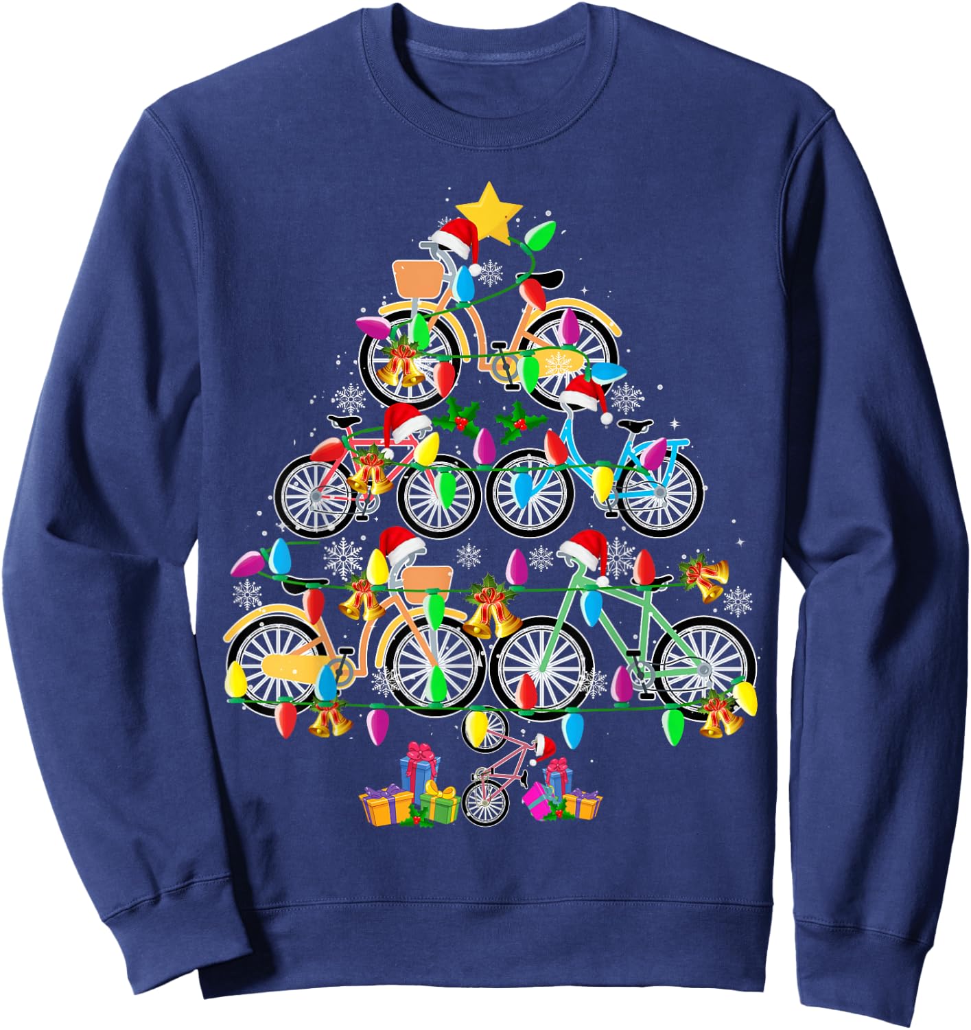 Bicycle Christmas Tree Funny Santa Bicycle Lover Biker Gifts Sweatshirt - Sweatshirt | Navy