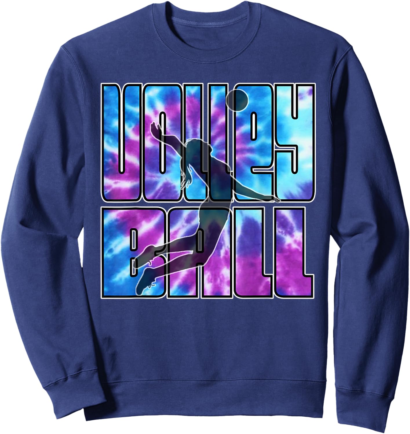 Volleyball Tie Dye Blue Purple Serving Silhouette Girl Gift Sweatshirt - Sweatshirt | Navy