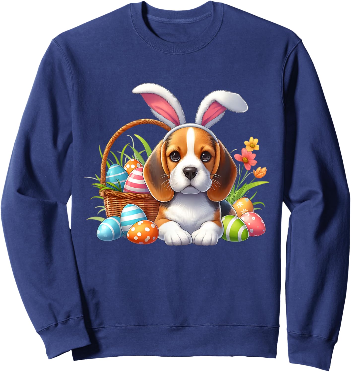 Beagle with Easter Bunny Ears and Colorful Easter Eggs Sweatshirt - Sweatshirt | Navy