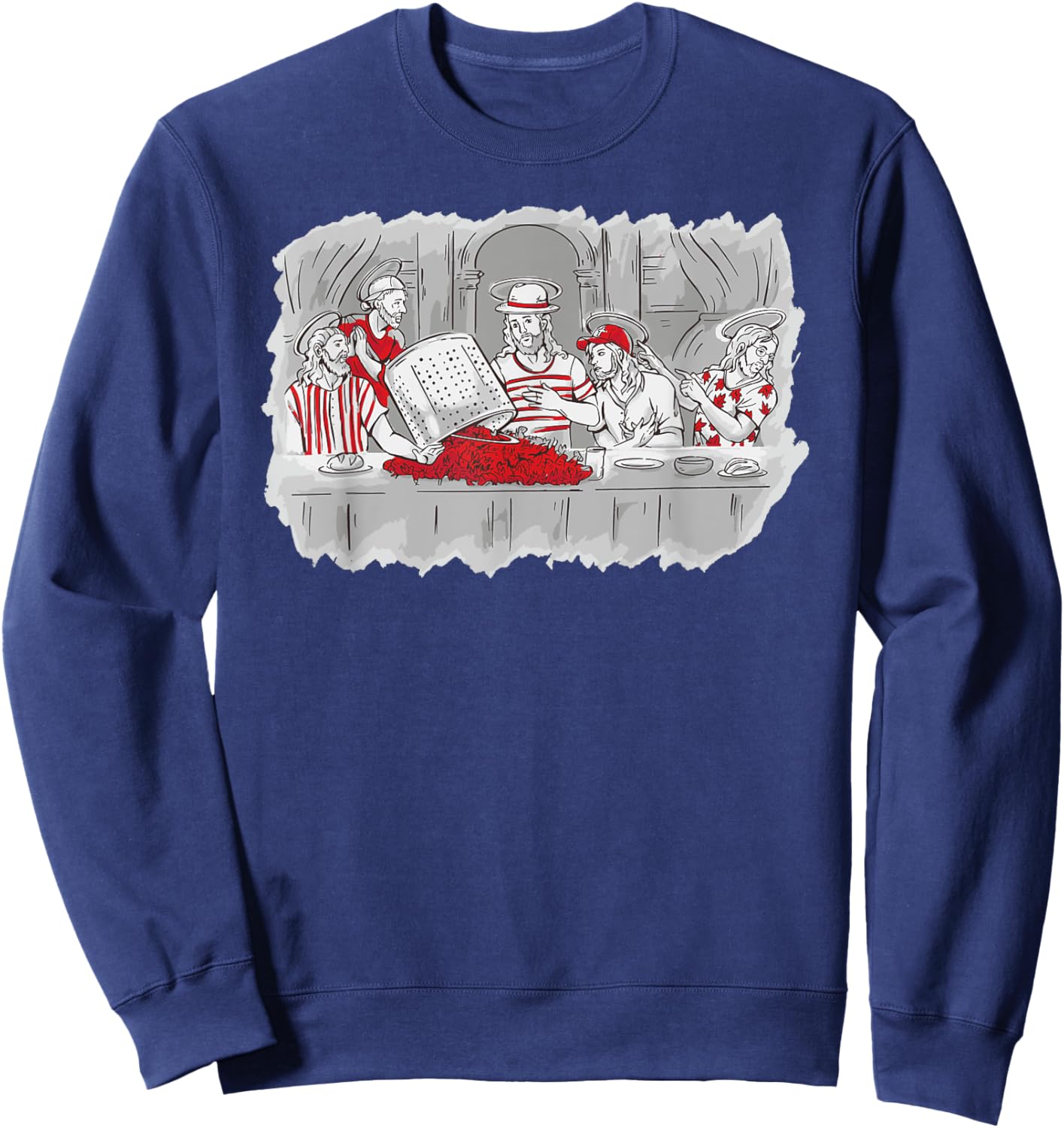 Louisiana Last Supper Funny Crawfish Boil Jesus Cajun Joke Sweatshirt - Sweatshirt | Navy