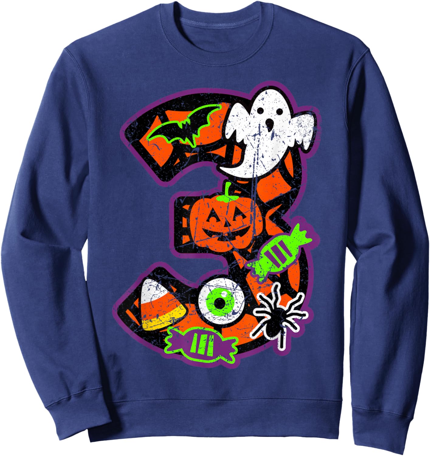 3rd Birthday Halloween 3 Year Old Ghost Costume Boo Funny Sweatshirt - Sweatshirt | Navy