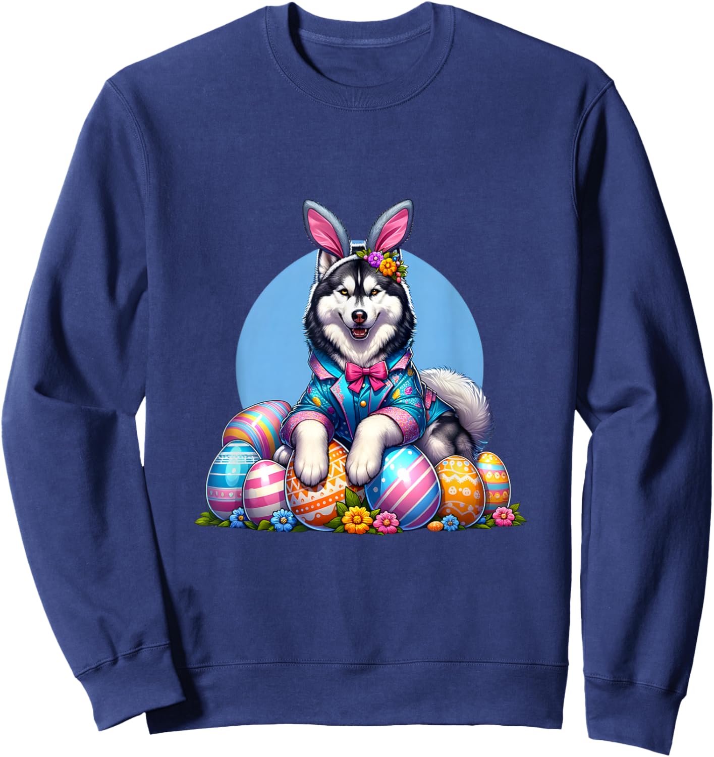 Funny Easter Day Siberian Husky Bunny Costume Sweatshirt - Sweatshirt | Navy