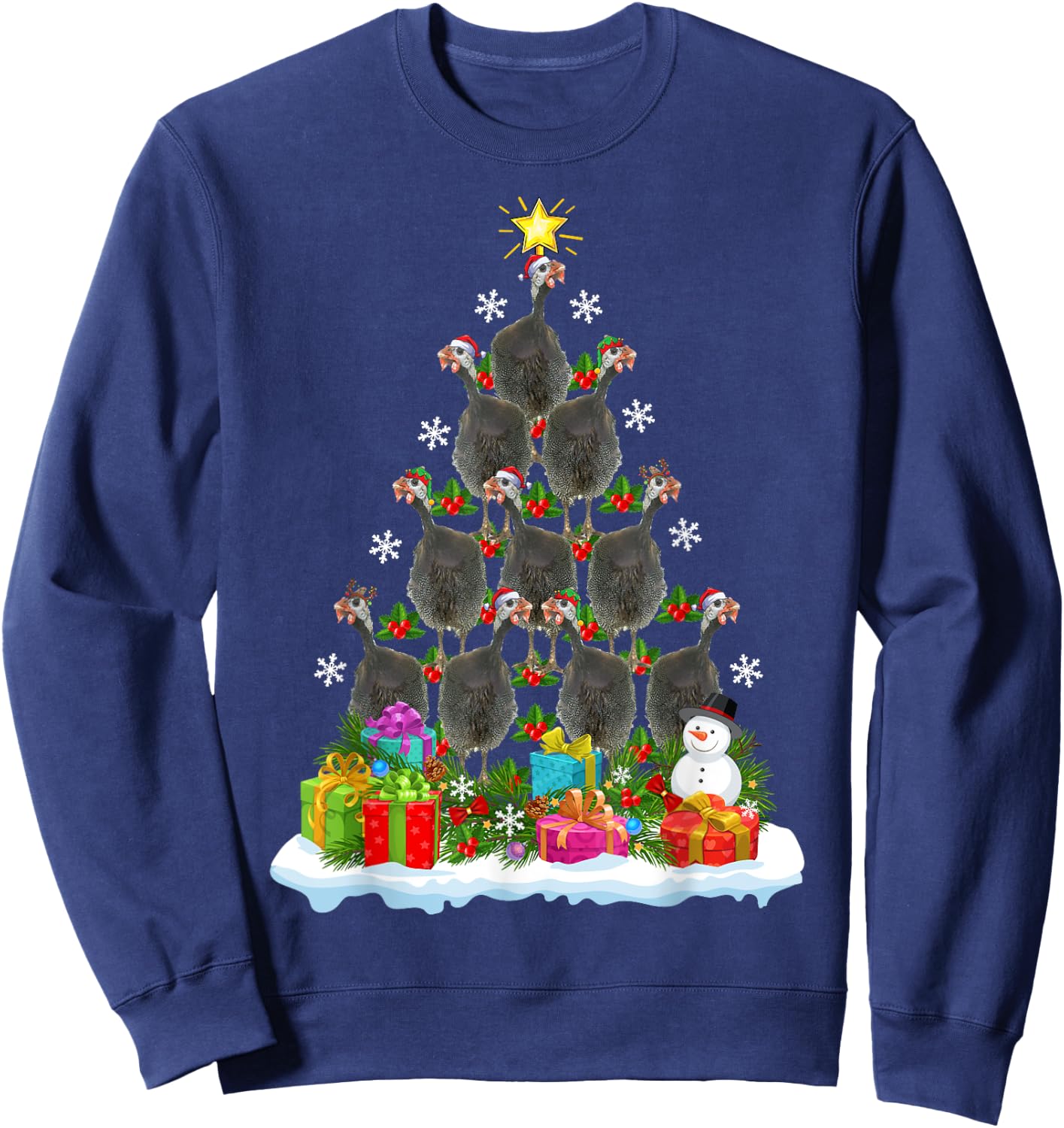 Guinea Fowl Bird Christmas Tree Gifts -Kids Xmas Holiday Funny Guinea Fowl Bird Christmas Tree Black Animal Print Modern Novelty Cotton 60% Polyester 40% Kids Small Sweatshirt - Sweatshirt | Navy