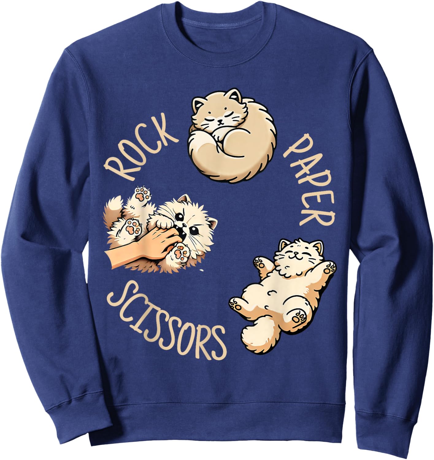 Funny Cat Rock Paper Scissors Game Cute Cat Women Men Kids Sweatshirt - Sweatshirt | Navy