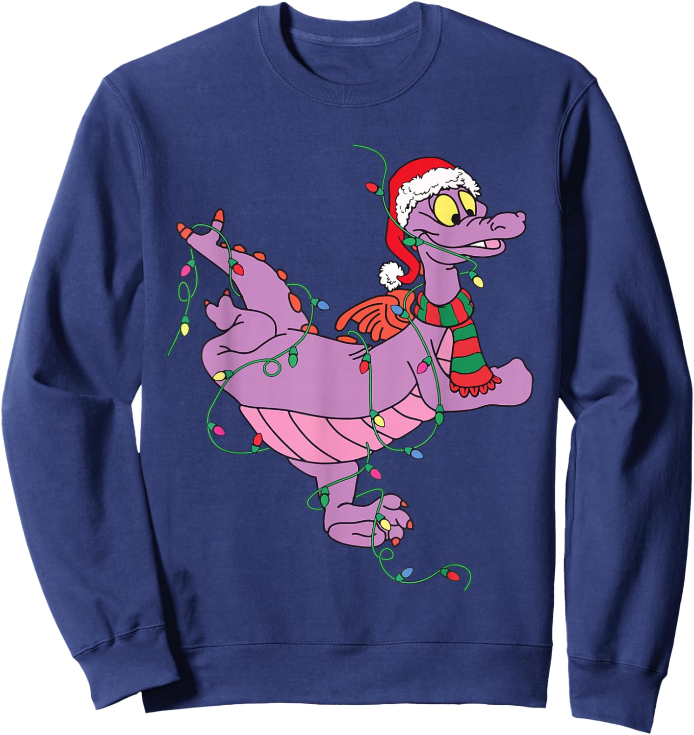 Cute Dragon Figment Lights Christmas Santa Animal Women Men Sweatshirt - Sweatshirt | Navy