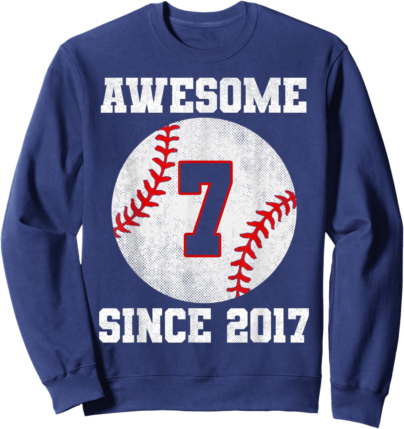 7th Birthday 7 Years Old Baseball Awesome Since 2017 Boys Sweatshirt - Sweatshirt | Navy