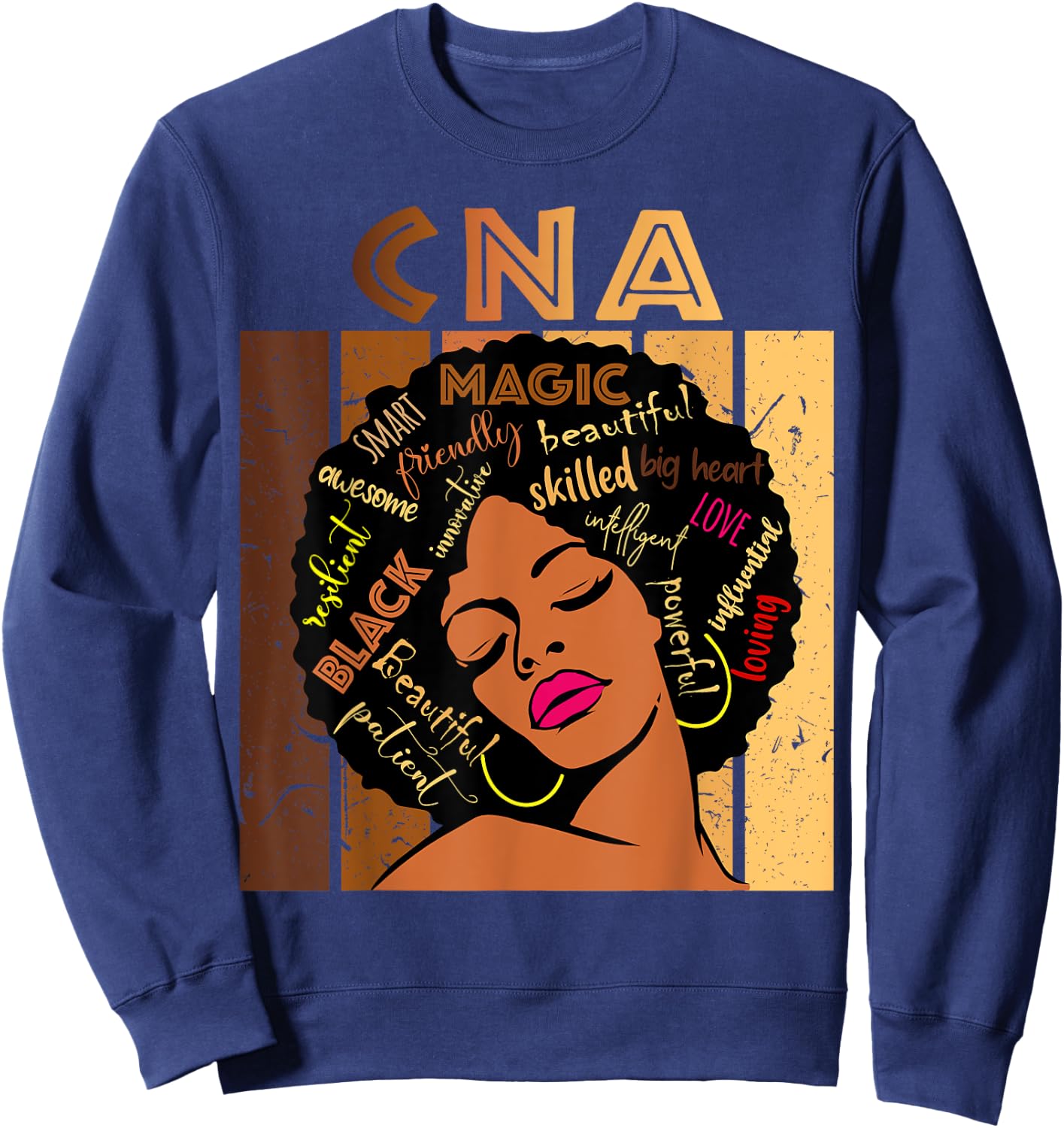 Black CNA Certified Nurse Assistant Afro African American Sweatshirt - Sweatshirt | Navy