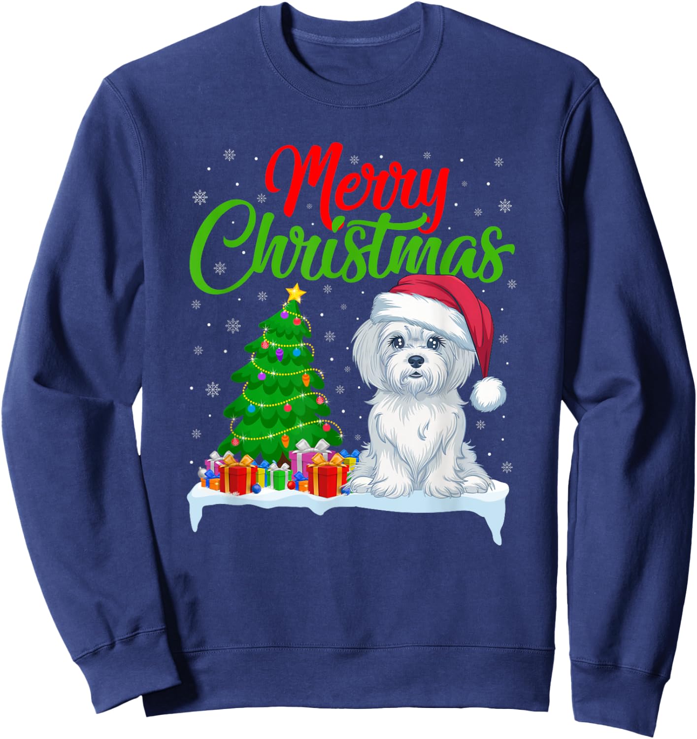 Maltese Dog Christmas Tree Lights Xmas Maltese Dog Lover Sweatshirt - Sweatshirt | Navy