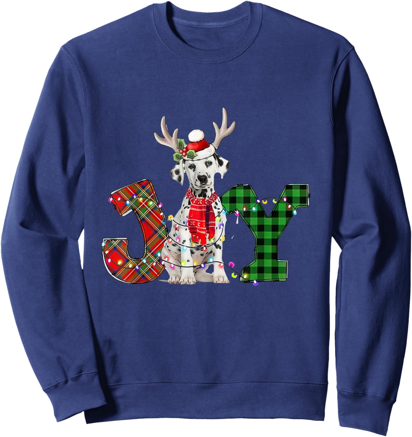 Joy Christmas Lights Dalmatian Dog Santa Hat Pajama Sweatshirt - Sweatshirt | Navy