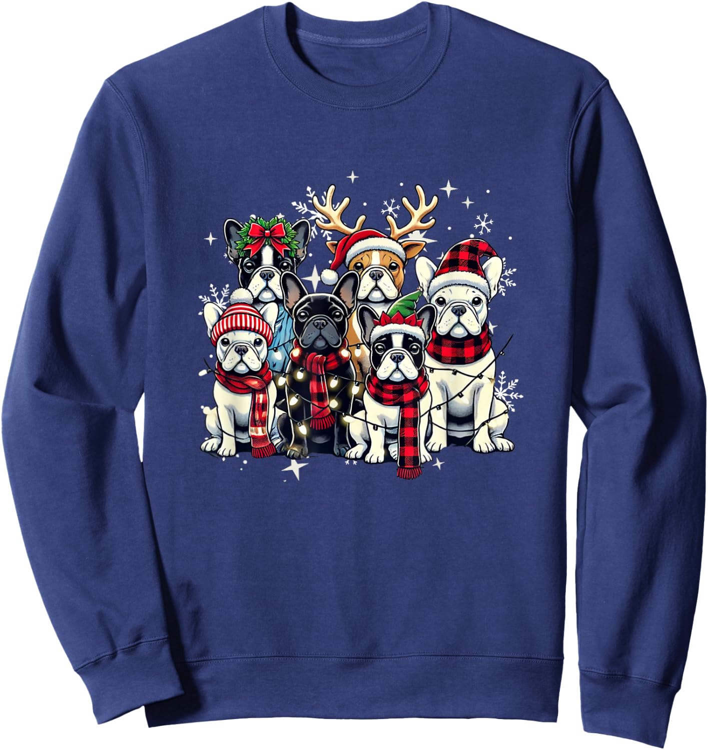 French Bulldog Christmas Buffalo Plaid Xmas Frenchie Lover Men Women Kids Sweatshirt - Sweatshirt | Navy