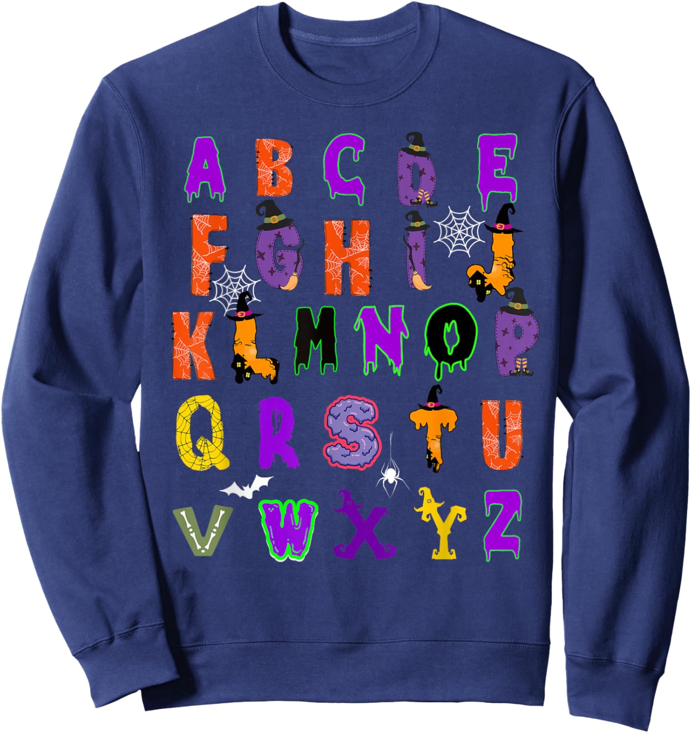 Funny Halloween Alphabet ABCs Learning Kindergarten Teacher Sweatshirt - Sweatshirt | Navy