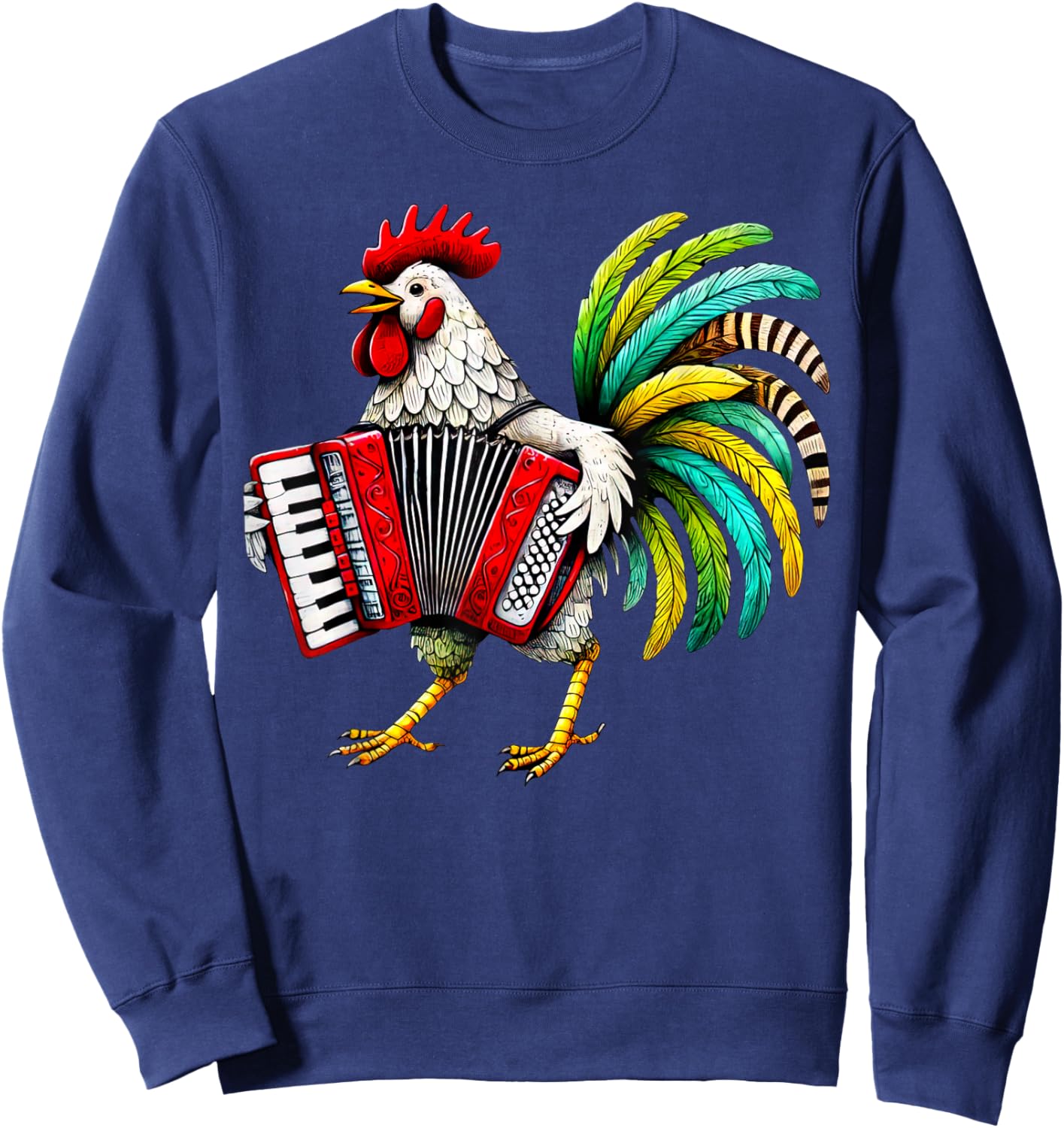 Rooster Playing Accordion Cute Chicken Accordionist Music Sweatshirt - Sweatshirt | Navy