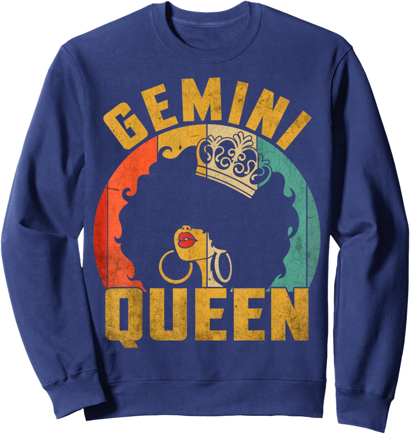 Gemini Queen Afro Black Women Vintage Zodiac Birthday Sweatshirt - Sweatshirt | Navy