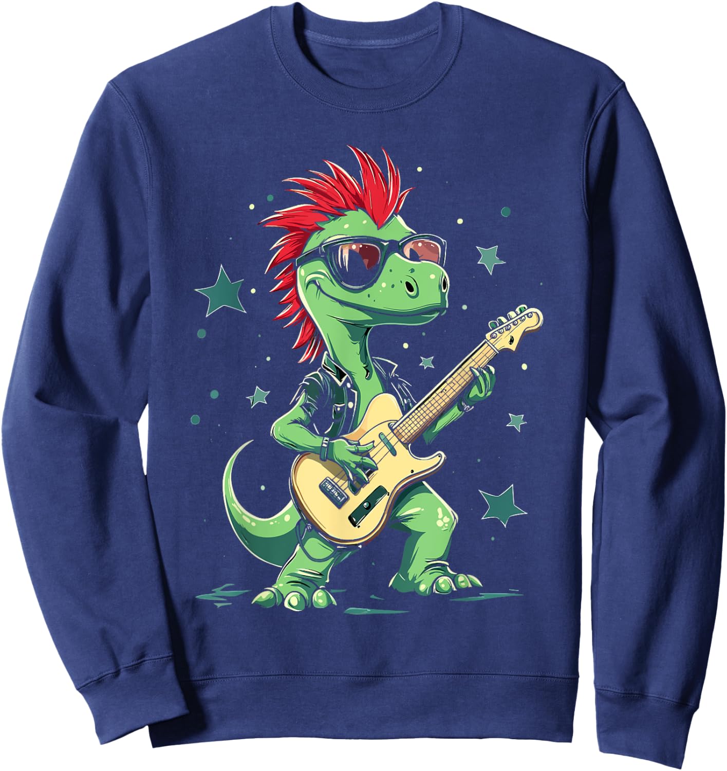 Funny T-Rex Dinosaurs with cool electric Guitar Sweatshirt - Sweatshirt | Navy