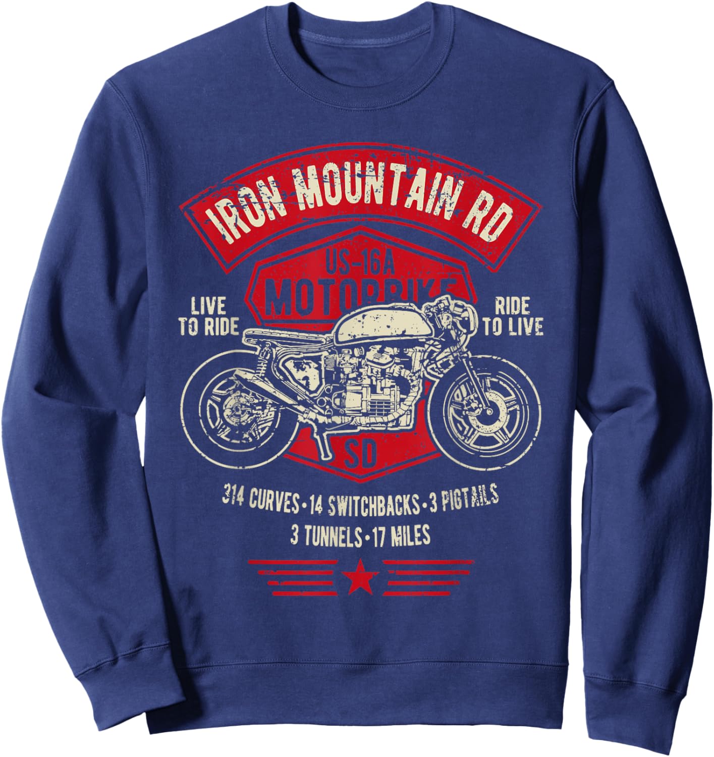 Iron Mountain Road US-16A South Dakota Motorcycle Design Sweatshirt - Sweatshirt | Navy