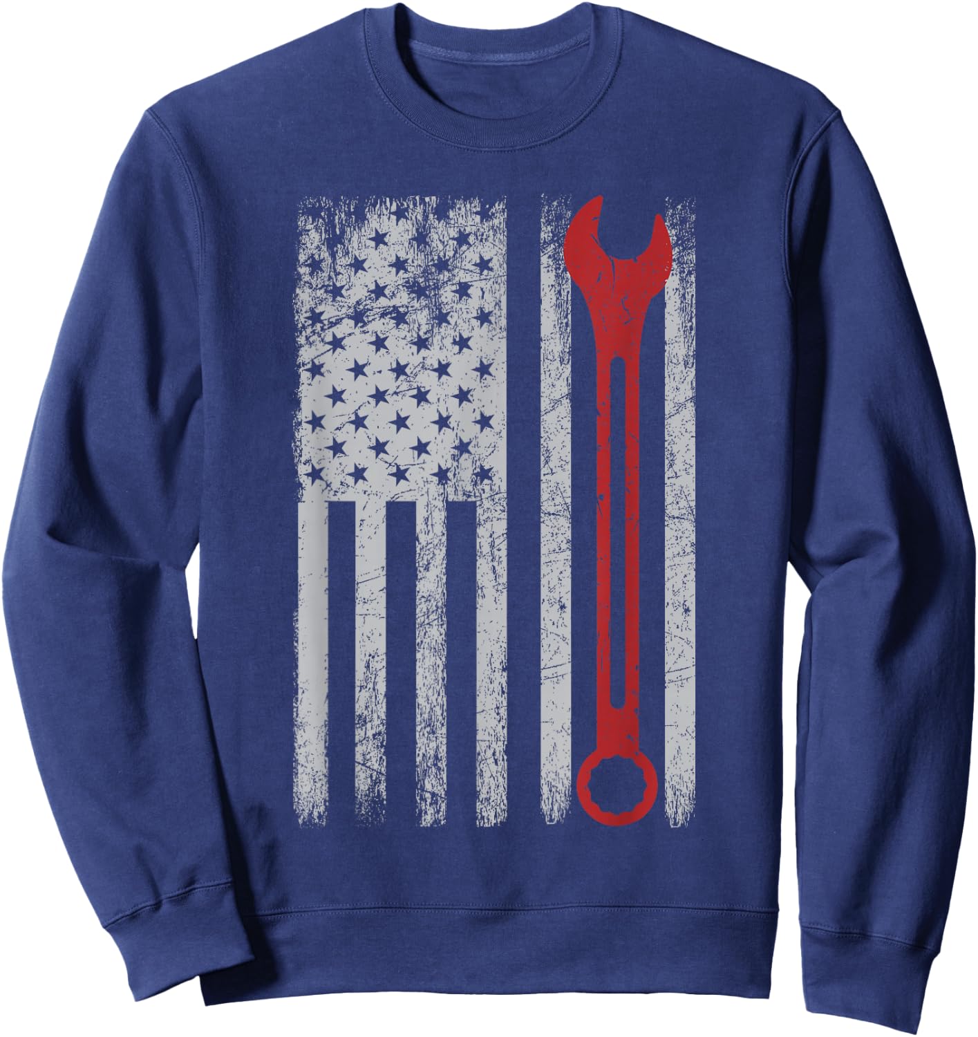 Auto Repairman Car Mechanic Wrench Workshop Tools USA Flag Small Sweatshirt - Sweatshirt | Navy