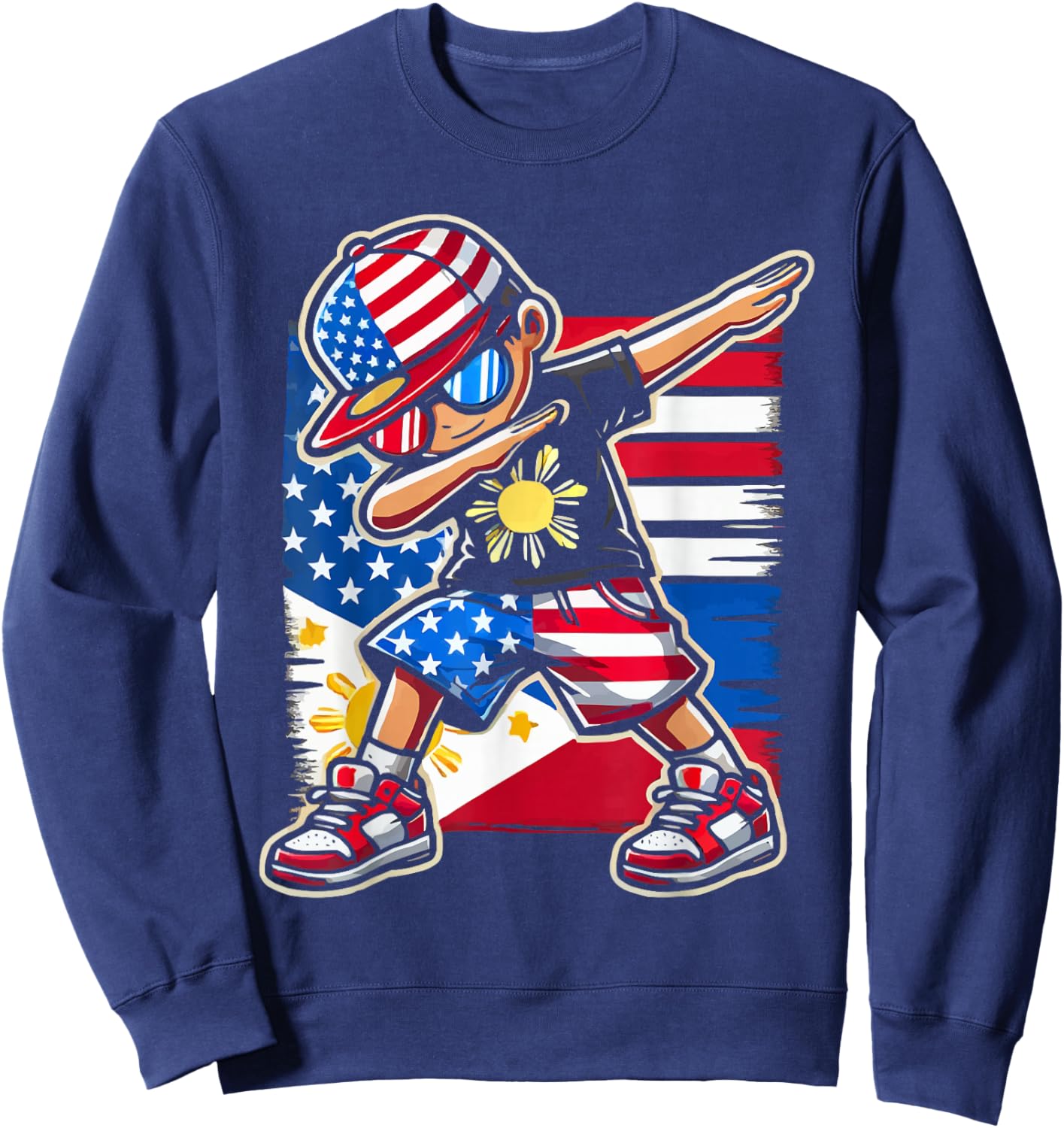 Half Filipino Half American USA Flag Philippines America Sweatshirt - Sweatshirt | Navy