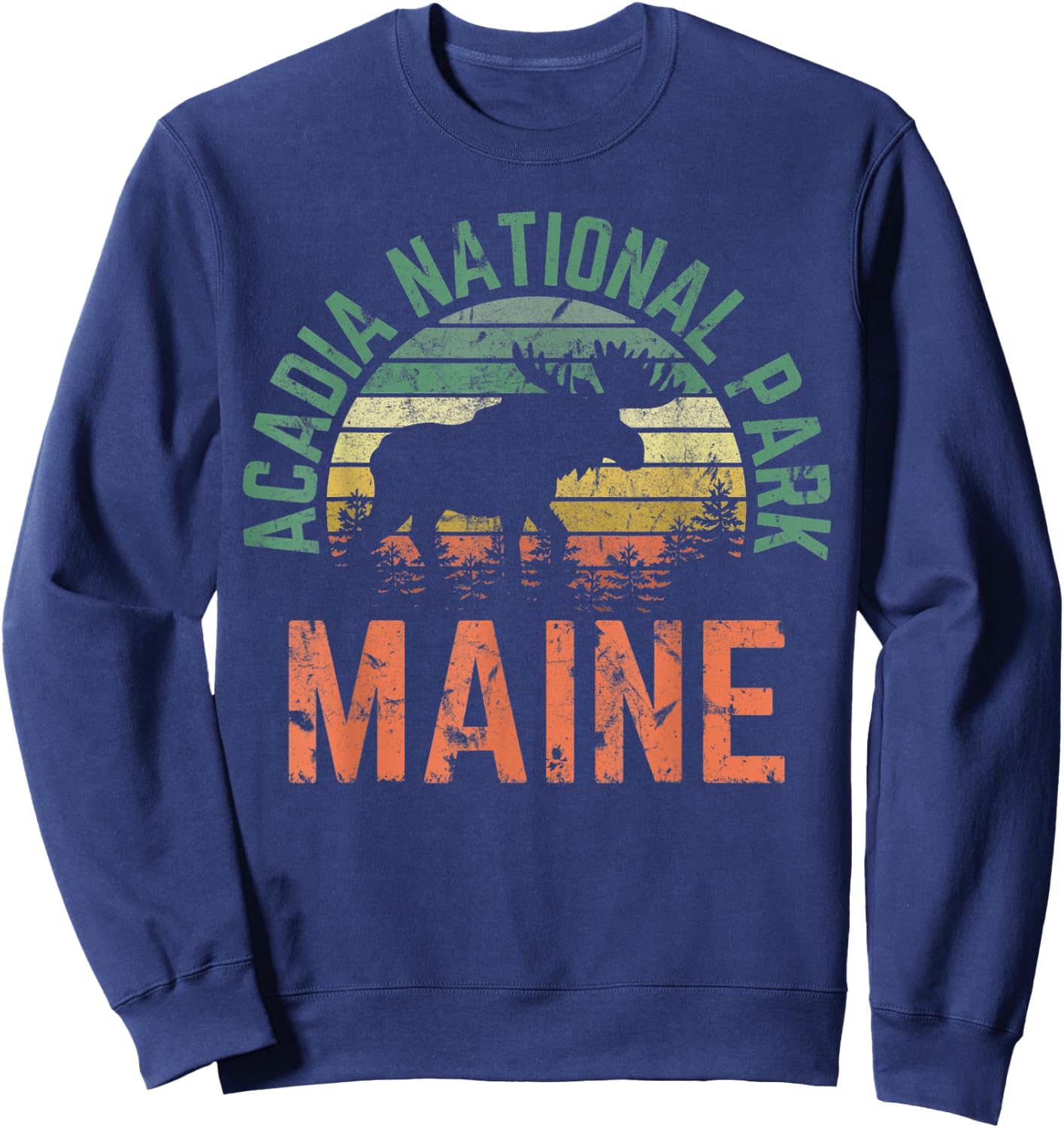 Acadia Maine Nature Hiking Moose Outdoors Vintage Sweatshirt - Sweatshirt | Navy