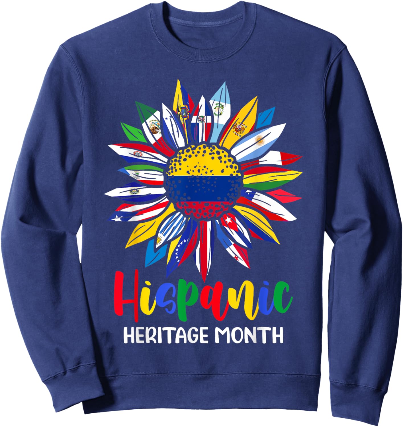 Hispanic Heritage Month Colombia Flag Sunflower Latino Flags Sweatshirt - Sweatshirt | Navy