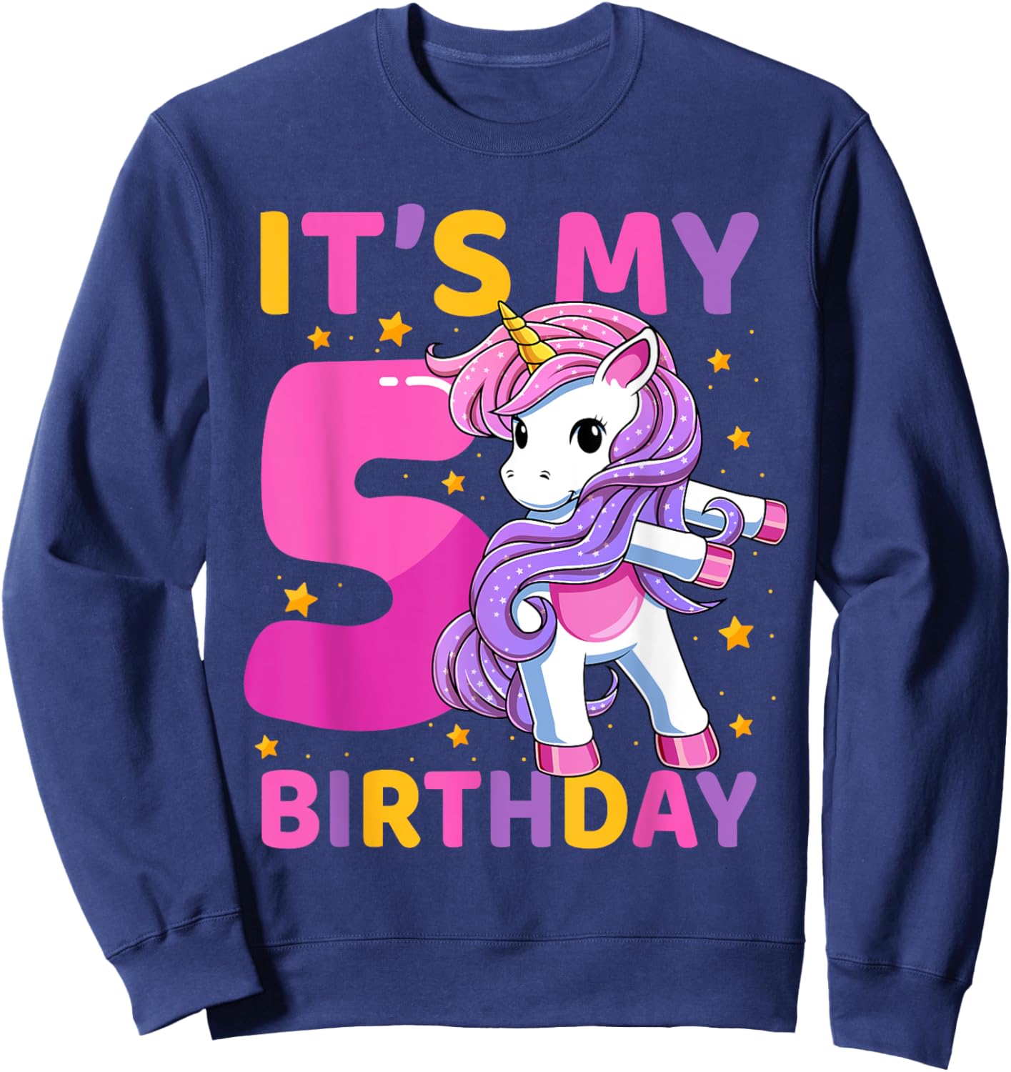 5 Years Old Unicorn Flossing 5th Birthday Party Girls Kids Sweatshirt - Sweatshirt | Navy