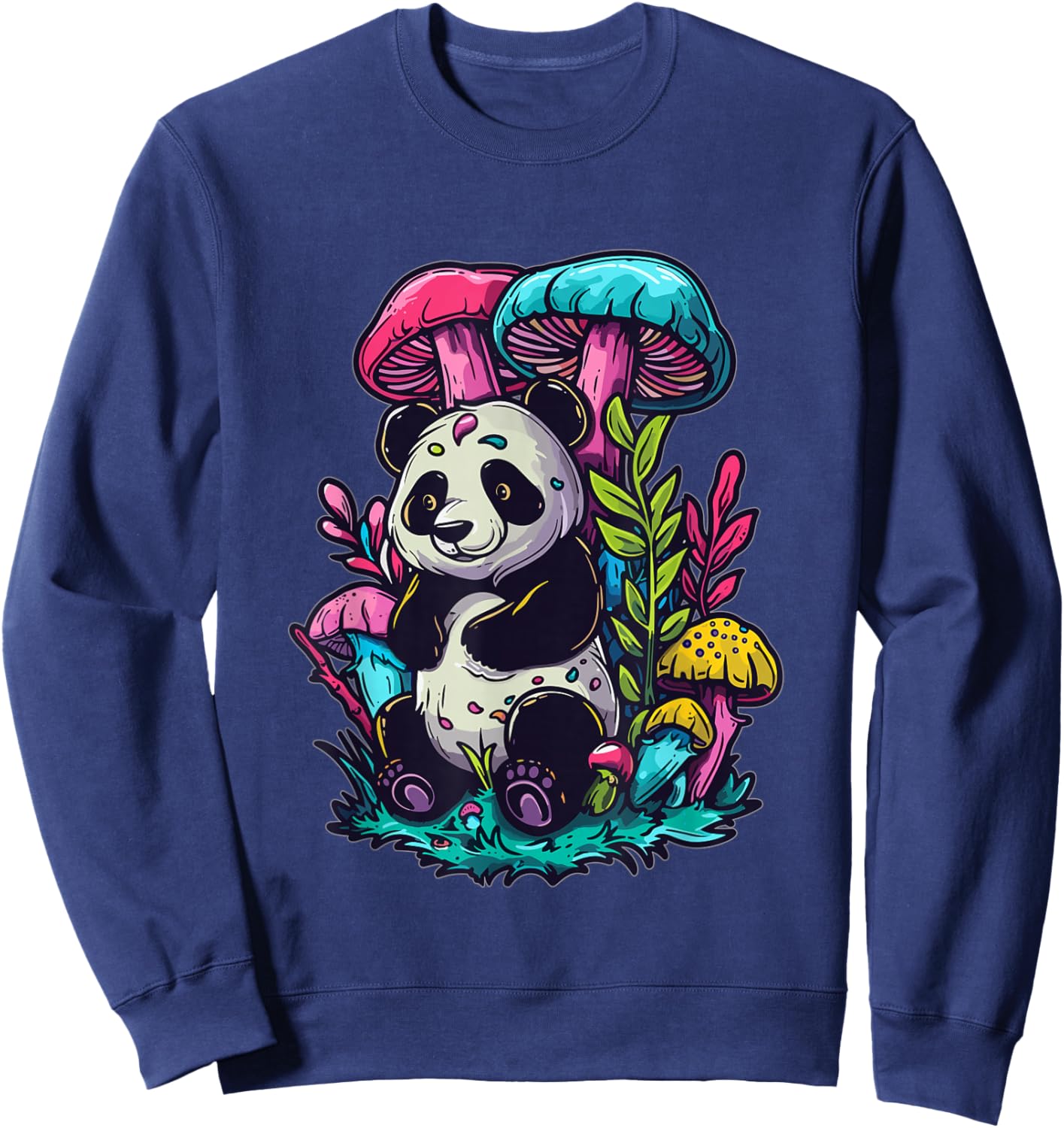 Trippy EDM Mushroom Art Party Panda Sweatshirt - Sweatshirt | Navy
