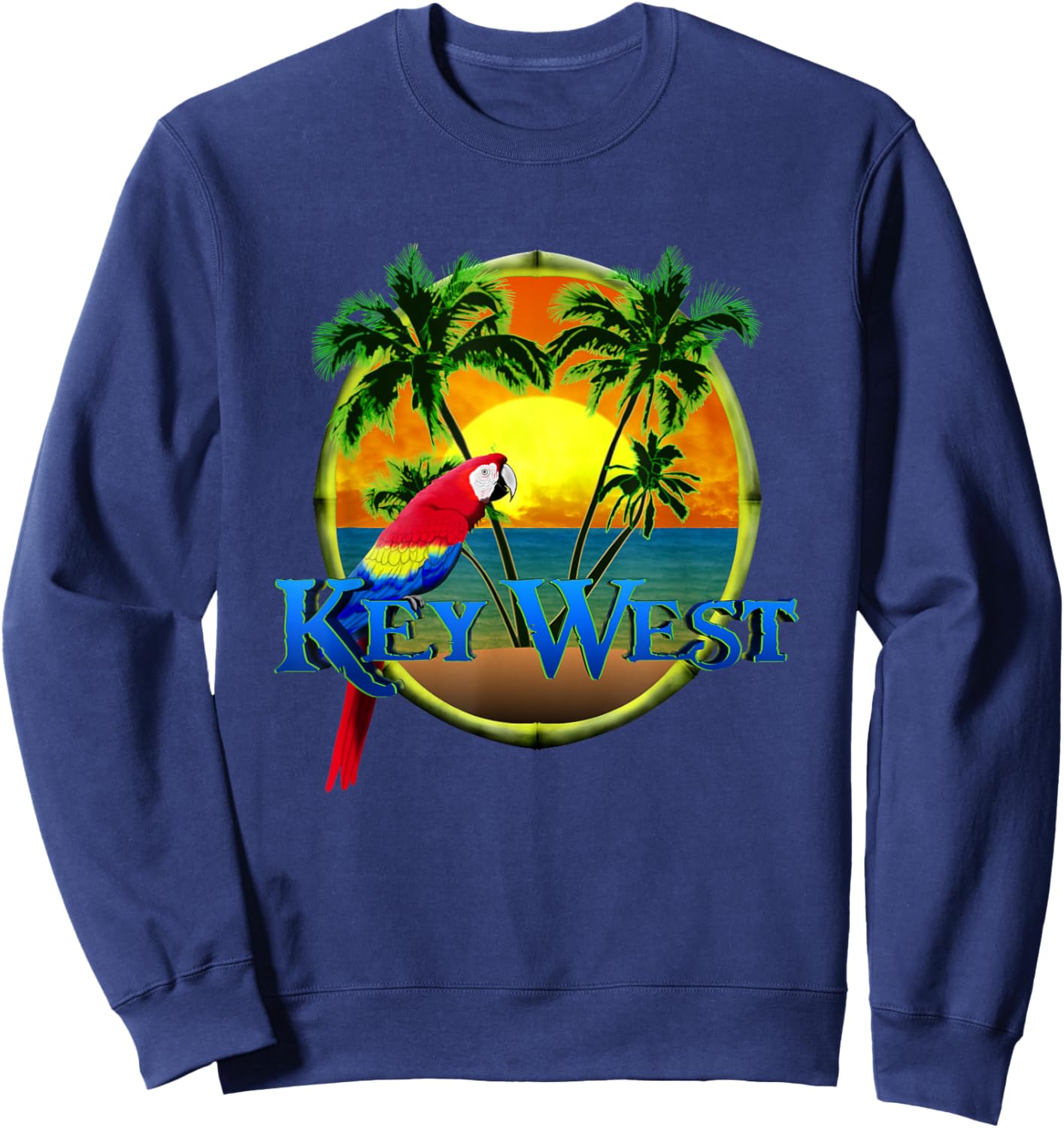 Key West Sunset Beach Sunset and Parrot Men Women Kids Sweatshirt - Sweatshirt | Navy