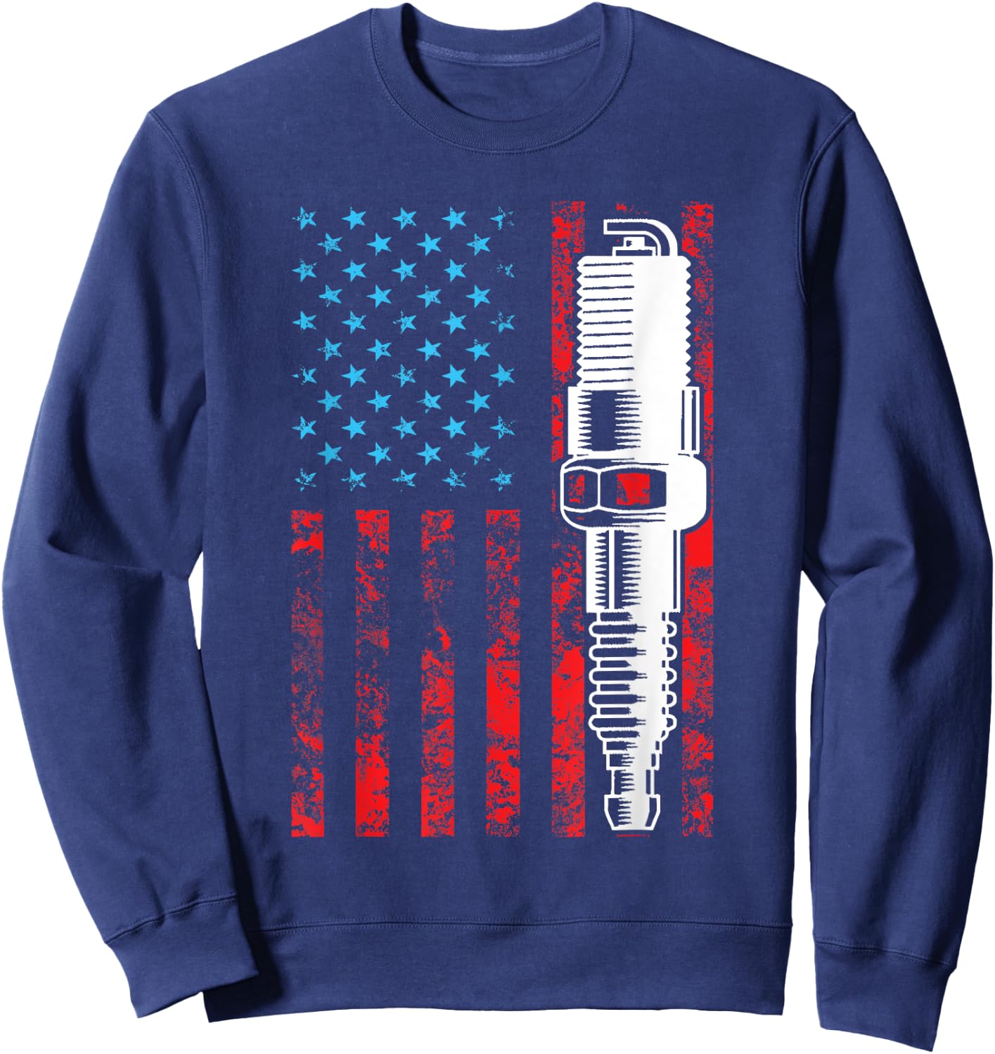 American Flag Spark Plug - Vintage Car Lover USA Sweatshirt - Sweatshirt | Navy