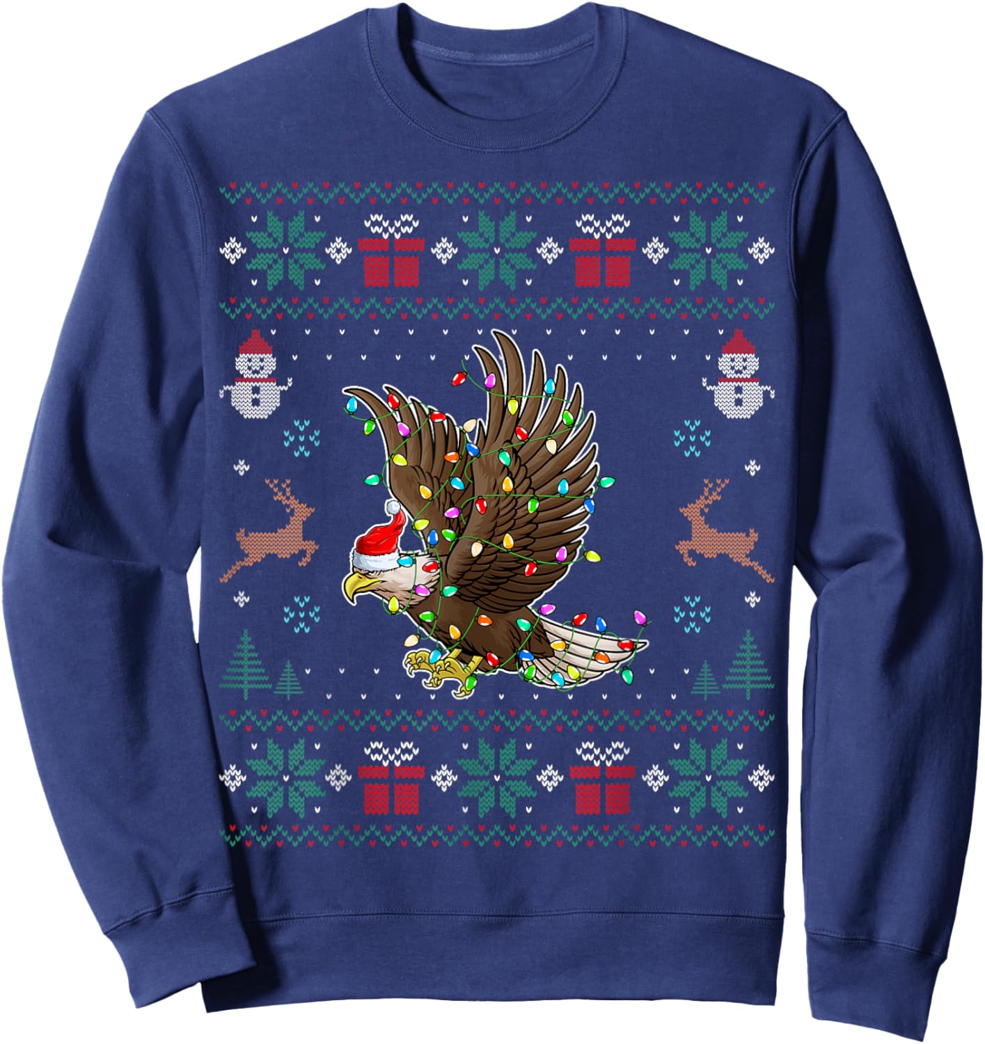 Eagle Santa Hat Xmas Lights Eagle Christmas Ugly Sweatshirt - Sweatshirt | Navy