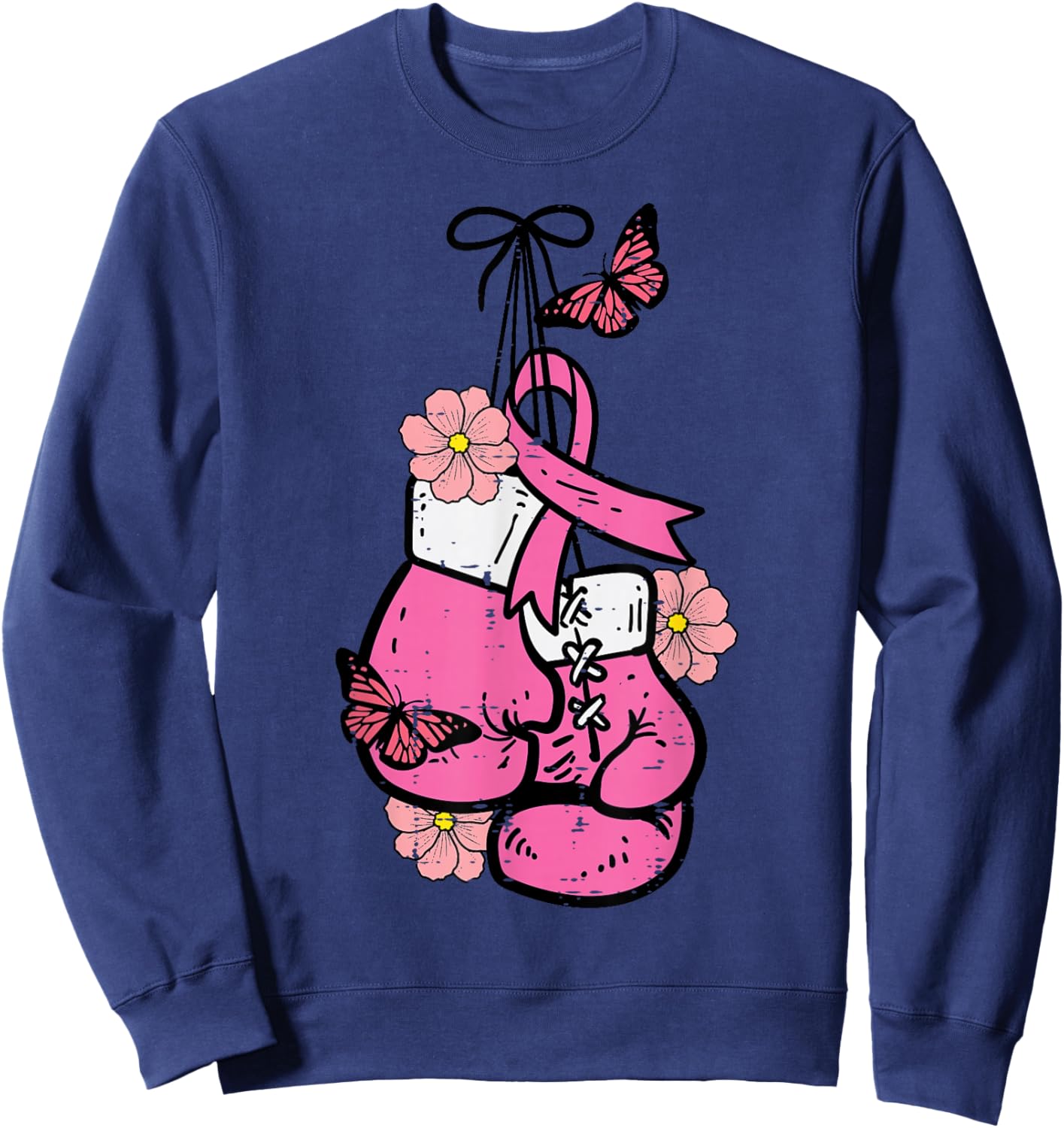 Breast Cancer Boxing Glove Pink Ribbon Awareness Fight Women Sweatshirt - Sweatshirt | Navy