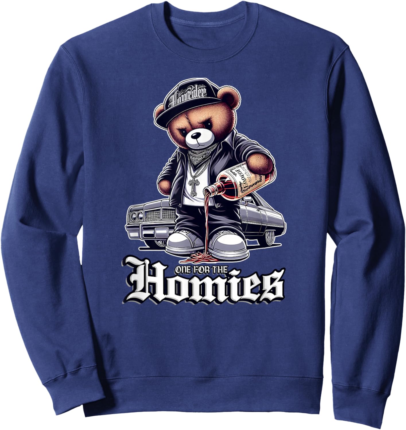 ONE FOR THE HOMIES Teddy Bear Chicano Art Cholo shirt Sweatshirt - Sweatshirt | Navy