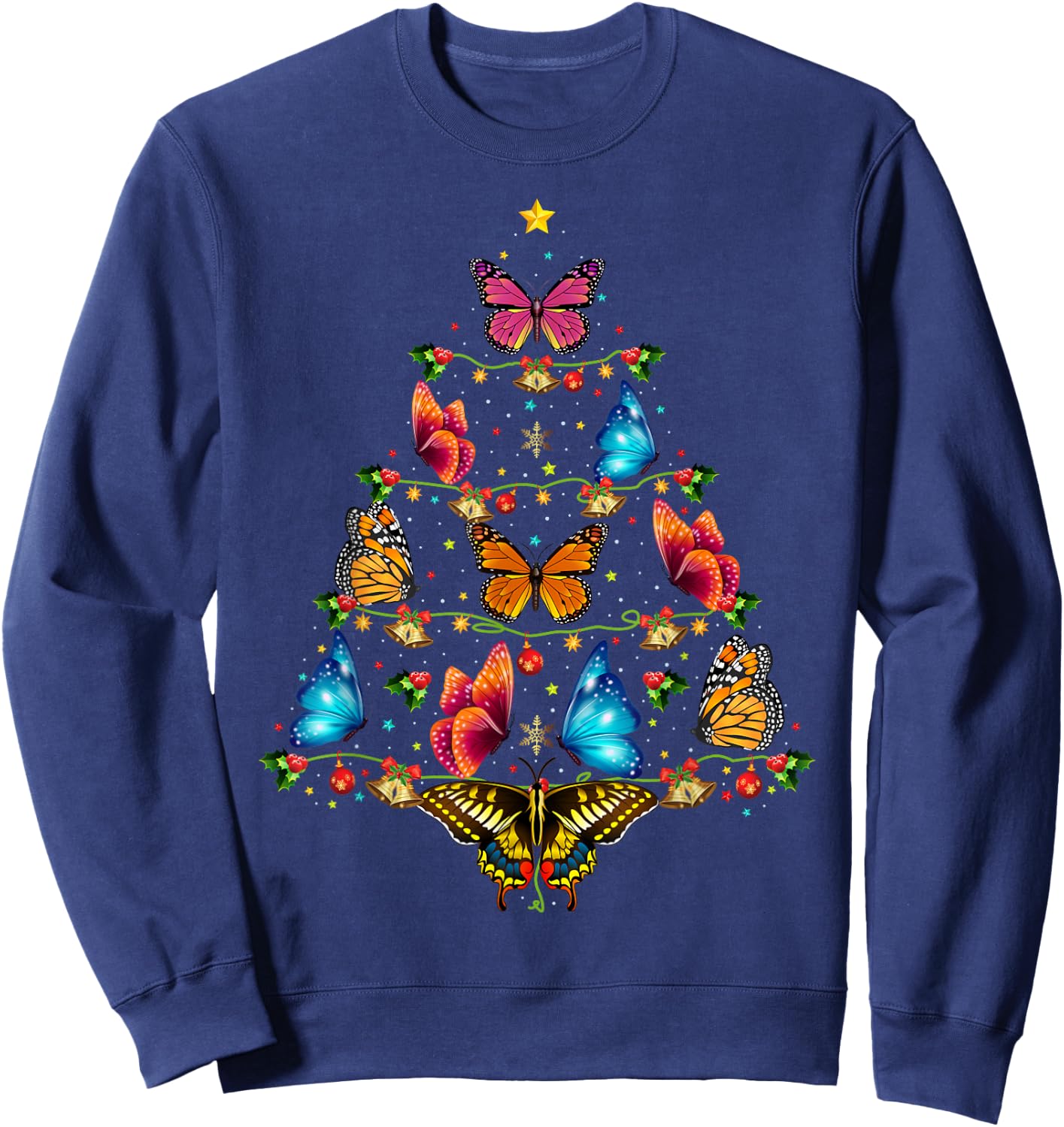 Butterfly Bird Lover Xmas Gift Butterfly Christmas Tree Sweatshirt - Sweatshirt | Navy