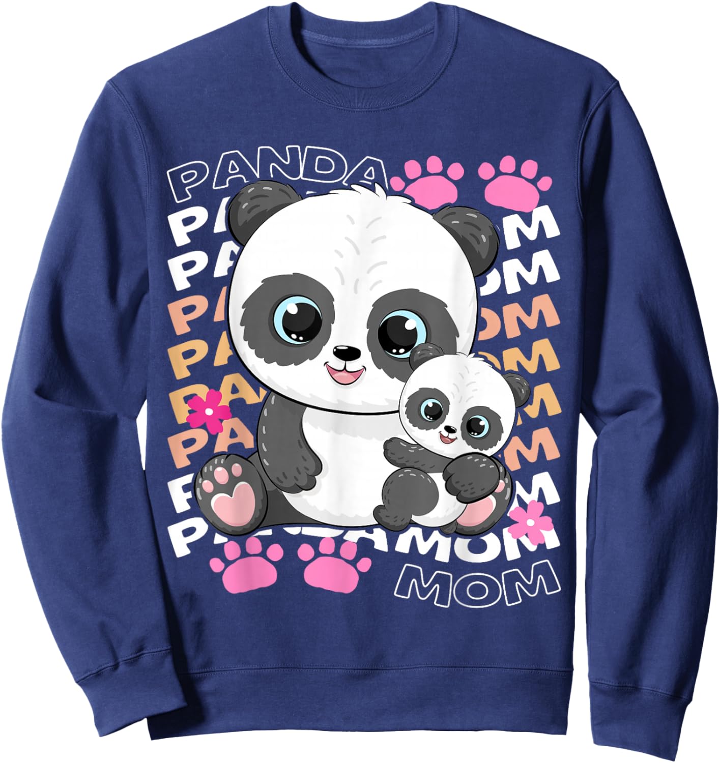 Funny Panda Mom Mothers Day Panda Paw Flower Family Matching Sweatshirt - Sweatshirt | Navy