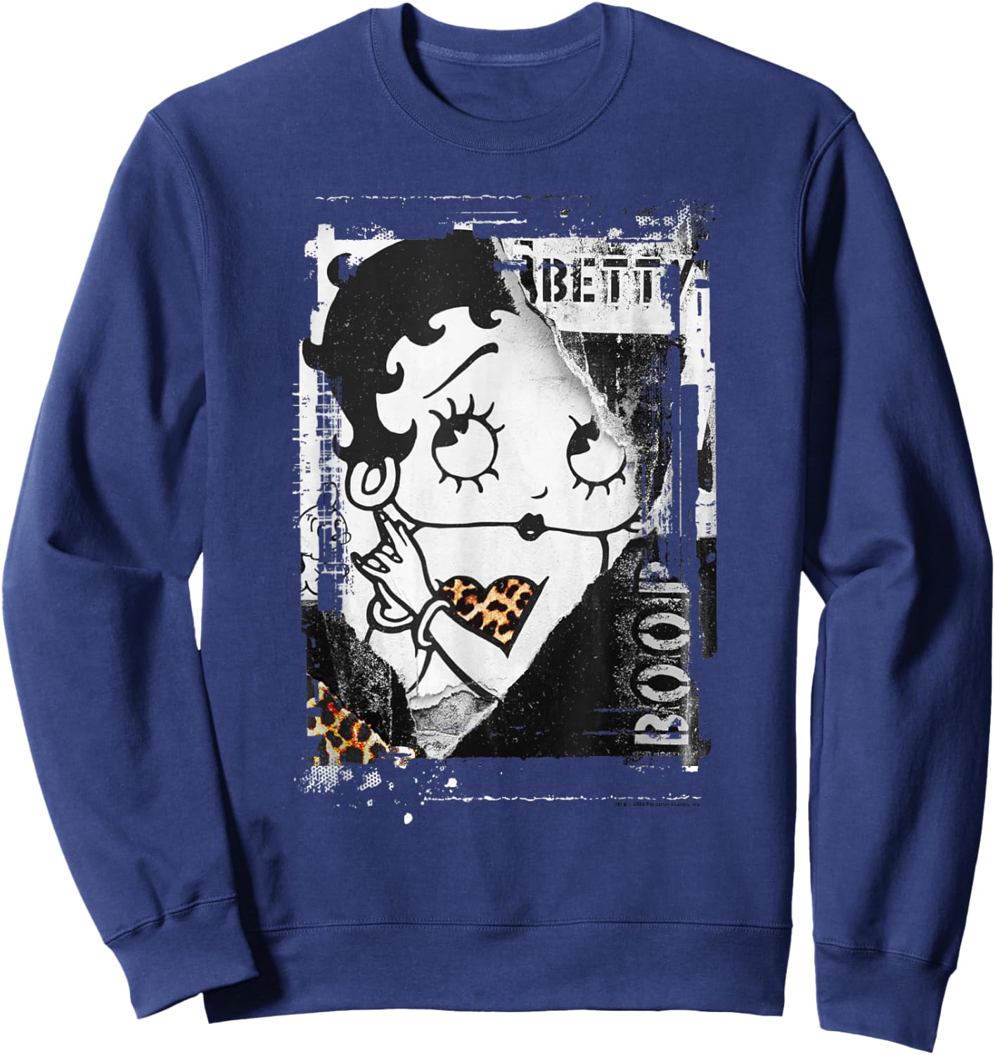 Betty Boop Distressed Punk Rock Vintage Stamp Poster Design Sweatshirt - Sweatshirt | Navy