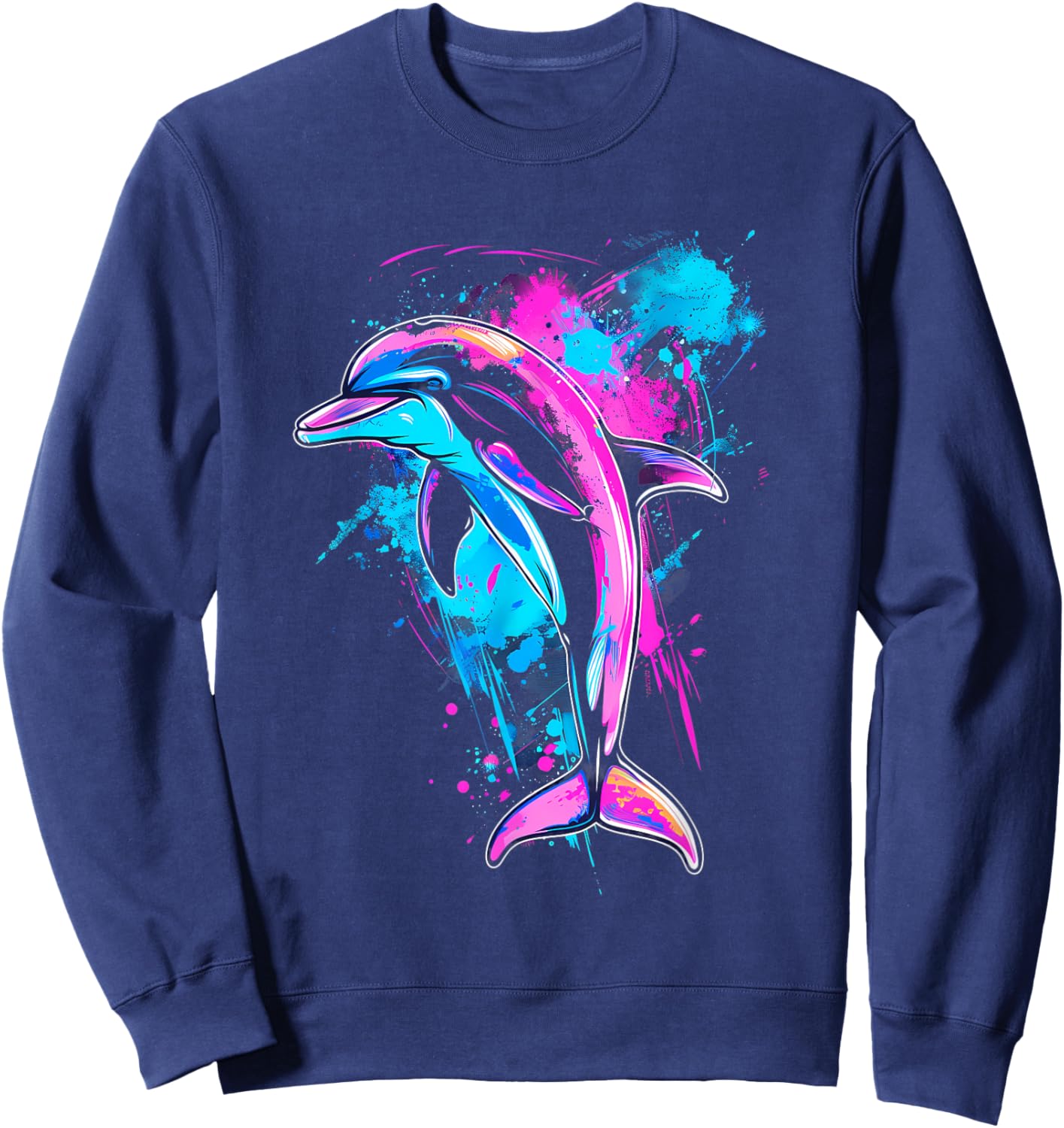 Dolphin Watercolor Ocean Sea Dolphin Sea Ocean Animal Sweatshirt - Sweatshirt | Navy